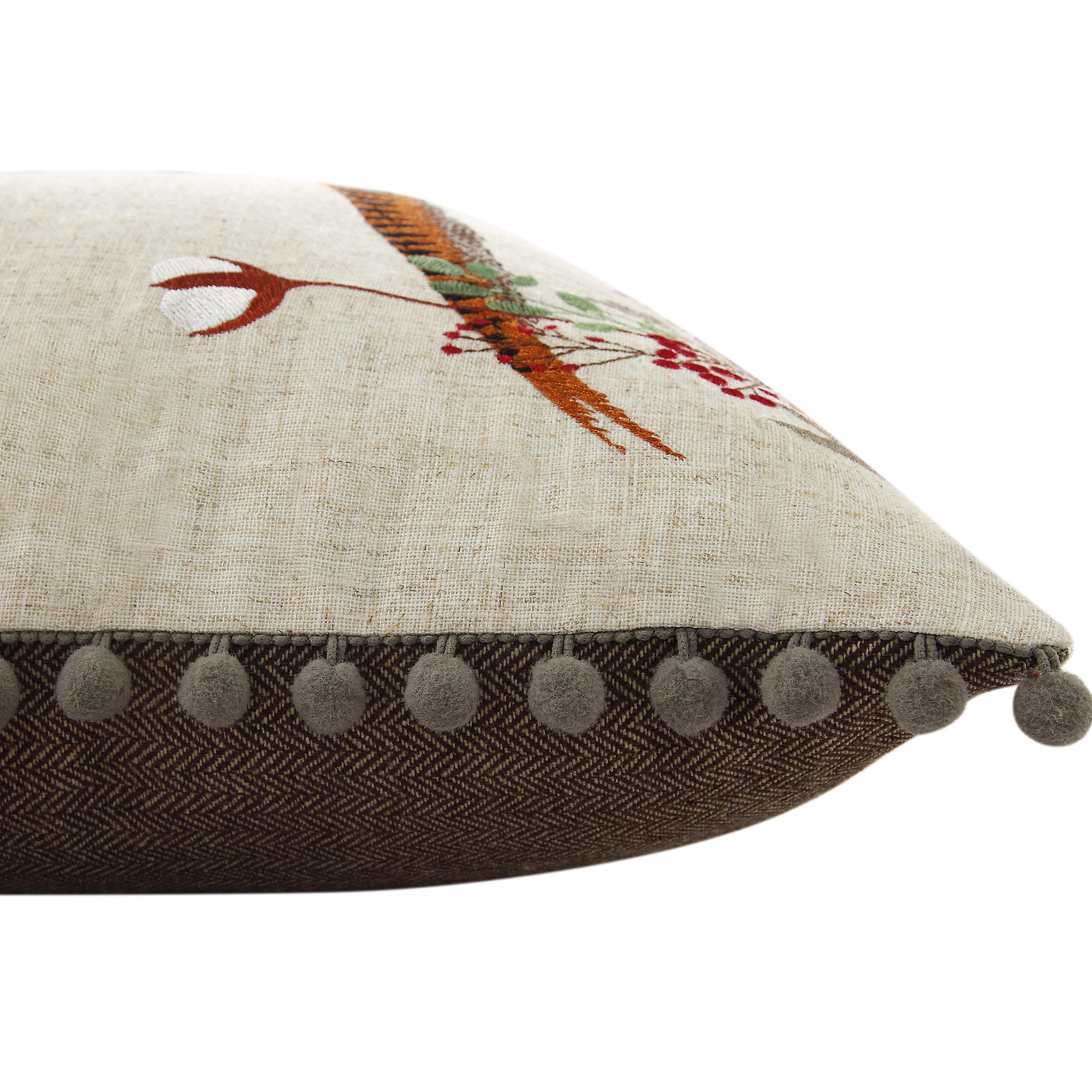 Country Collection Pheasant Embroidered Linen Blend Cushion