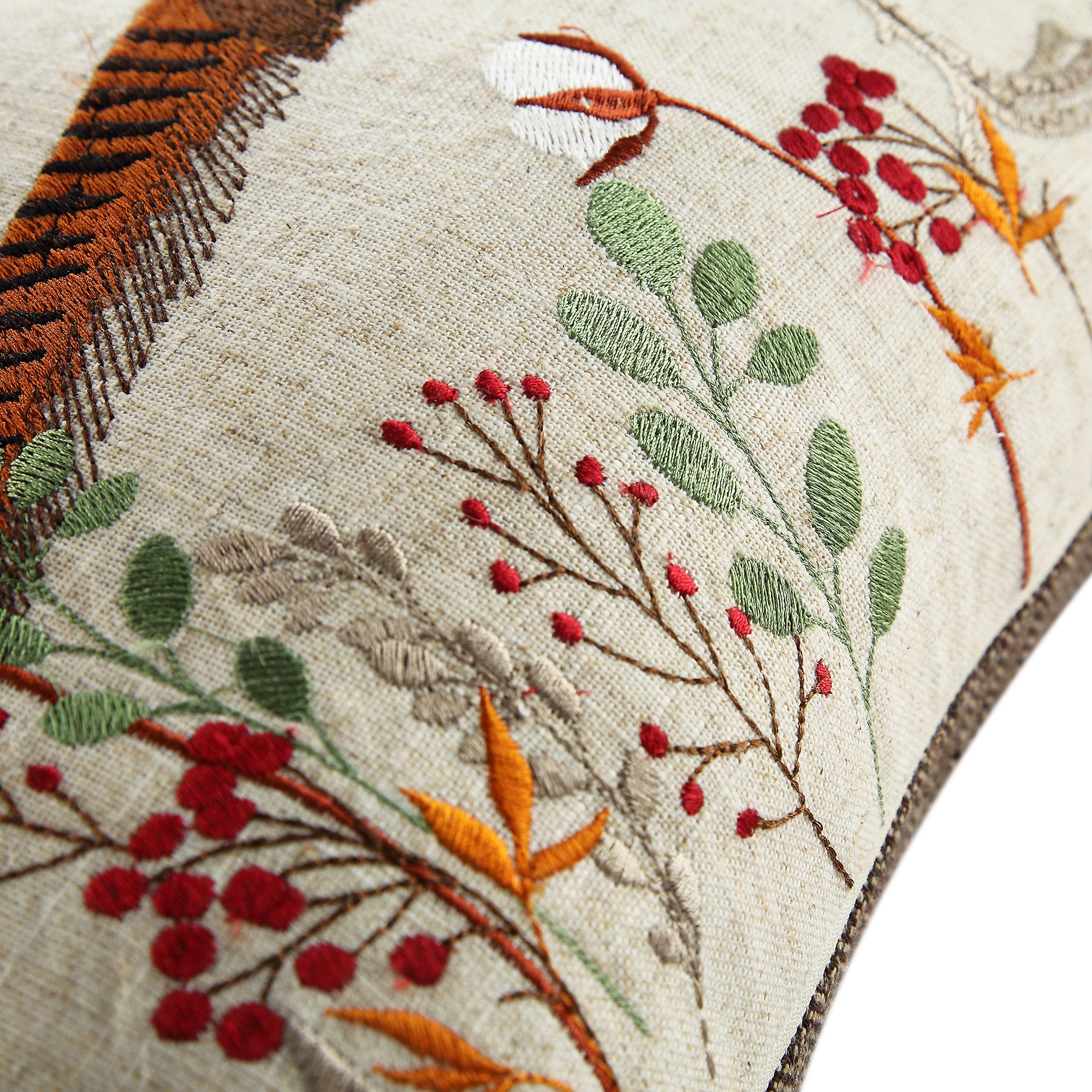 Country Collection Pheasant Embroidered Linen Blend Cushion