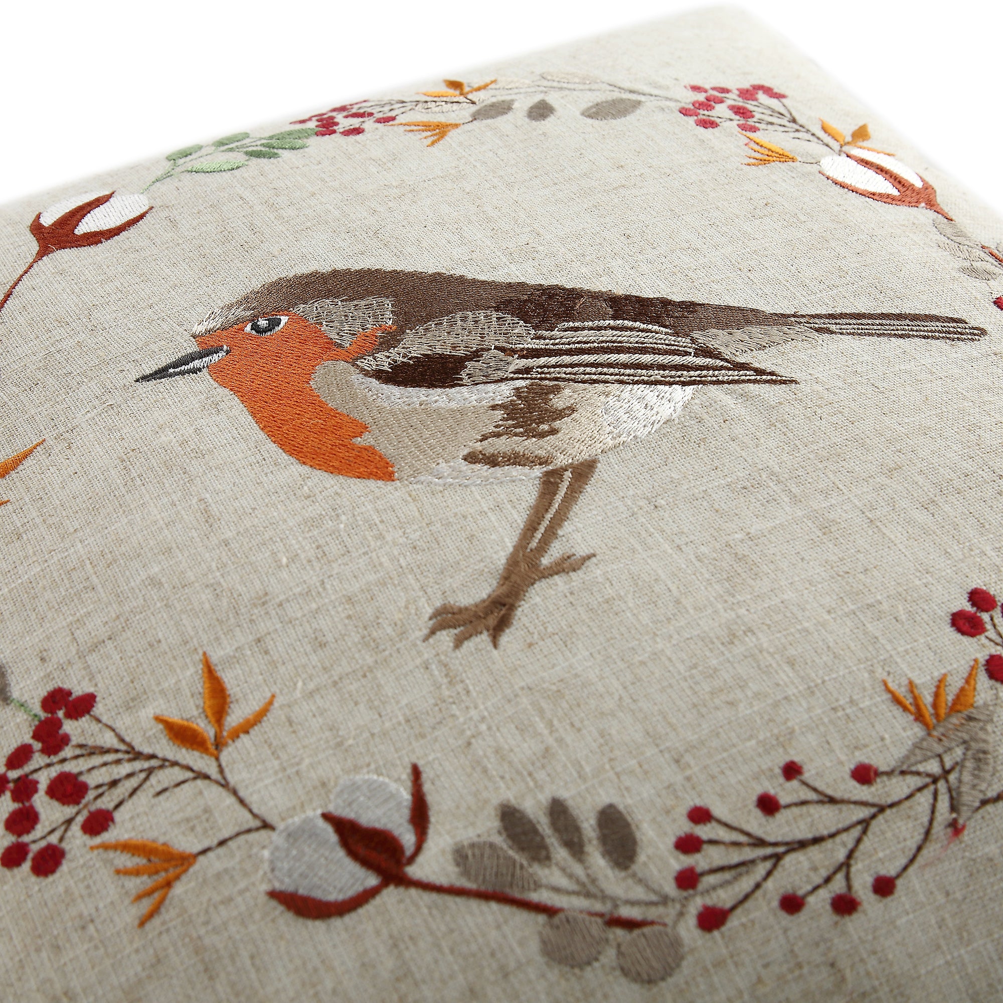 Country Collection Robin Embroidered Linen Blend Cushion