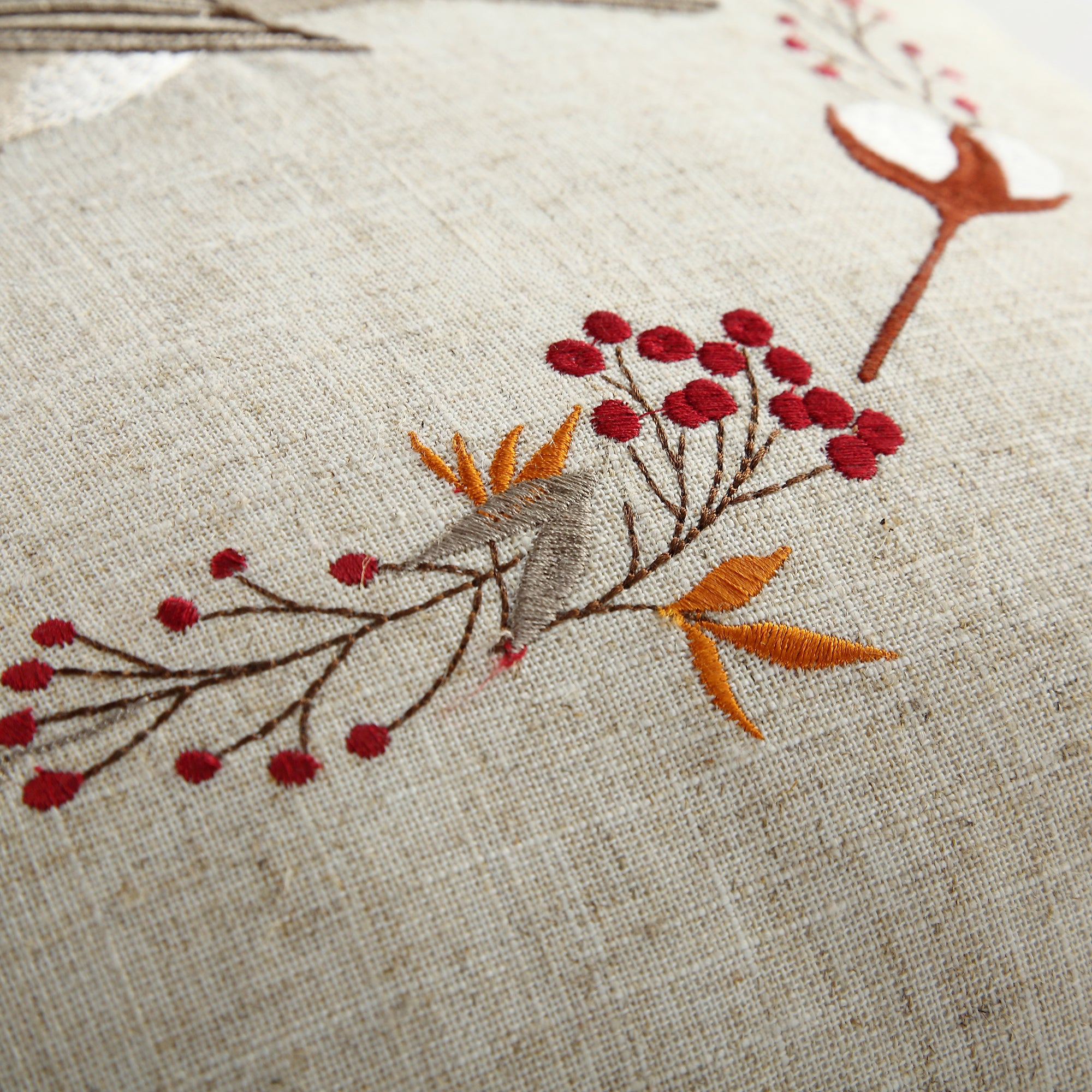 Country Collection Robin Embroidered Linen Blend Cushion