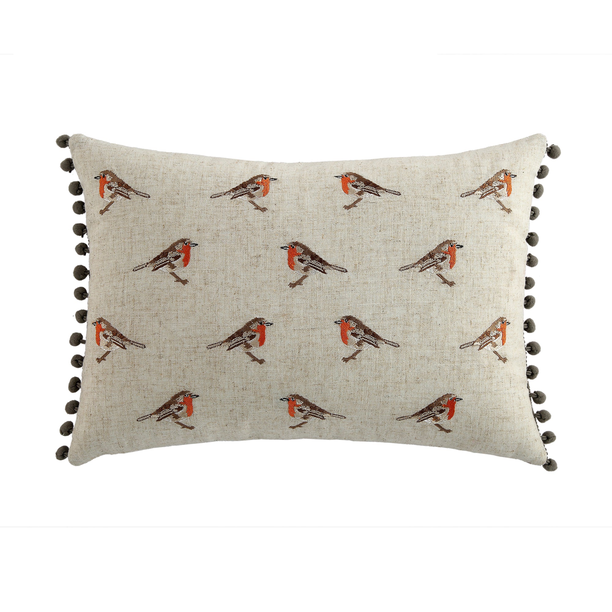 Country Collection Robin Repeat Embroidered Linen Blend Cushion