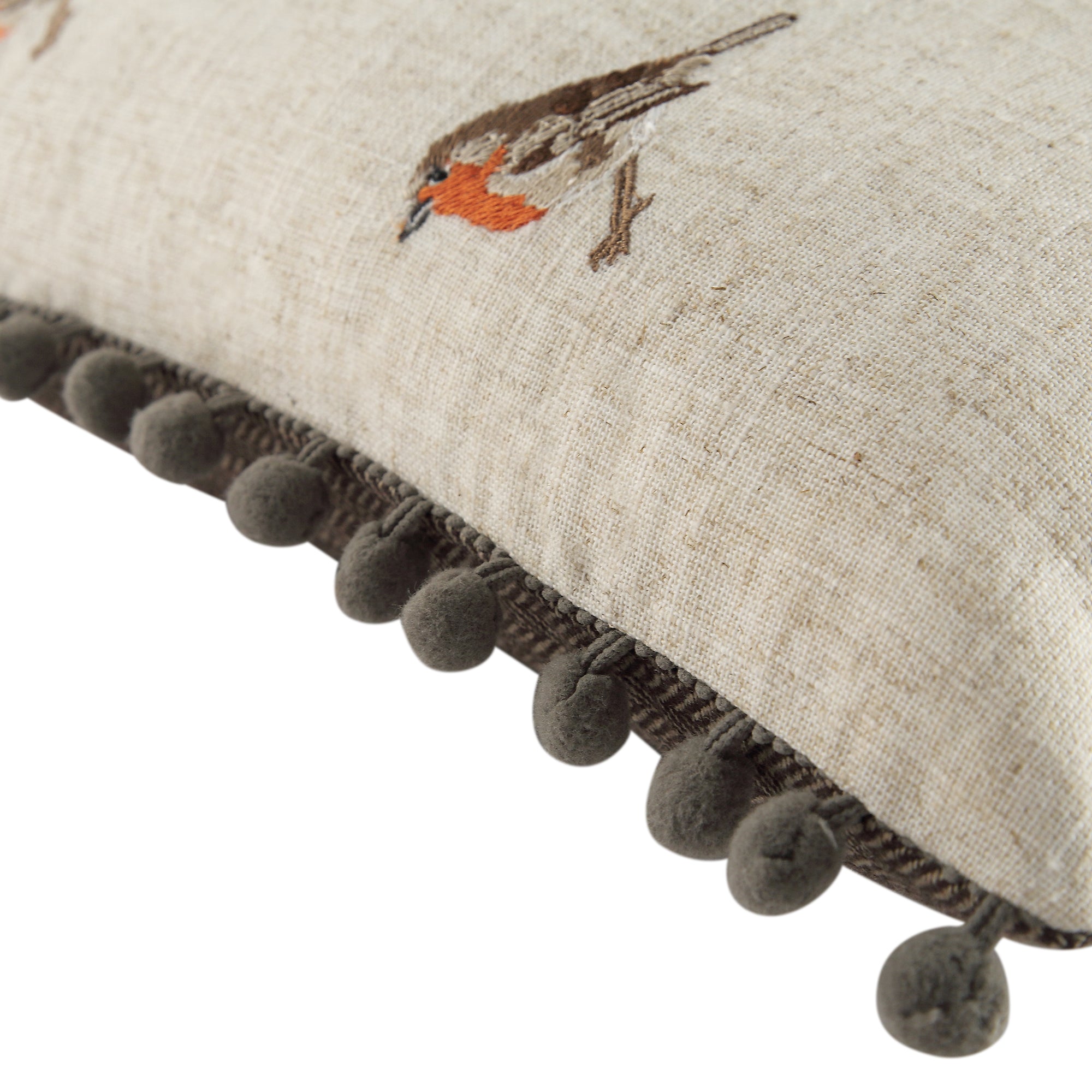 Country Collection Robin Repeat Embroidered Linen Blend Cushion