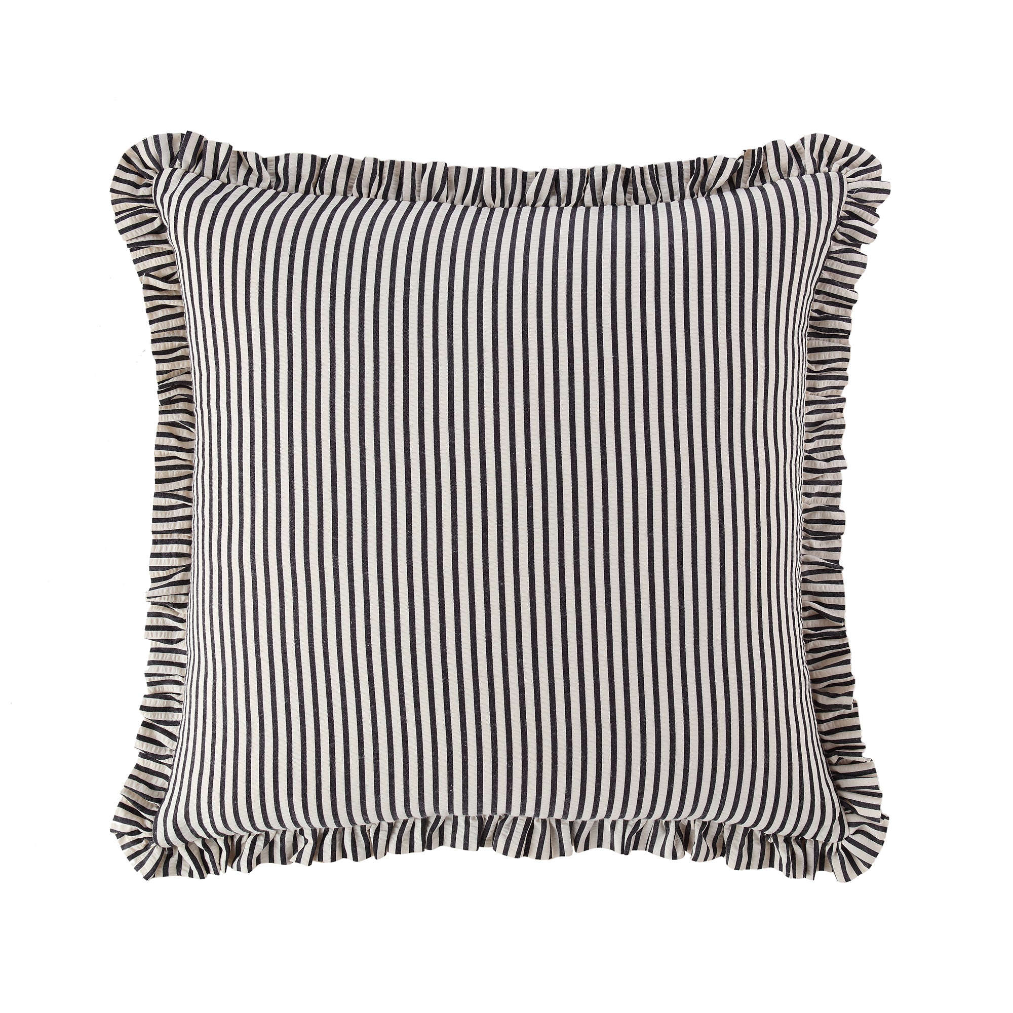 Iris Ticking Black Stripe Seersucker Frill Cushion