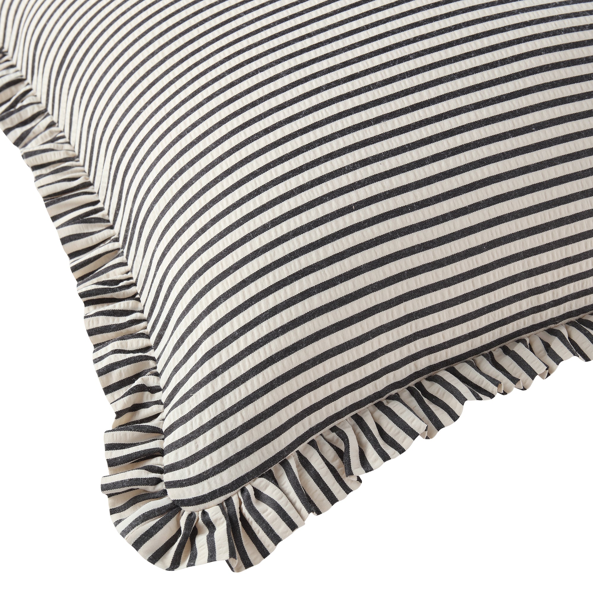 Iris Ticking Black Stripe Seersucker Frill Cushion