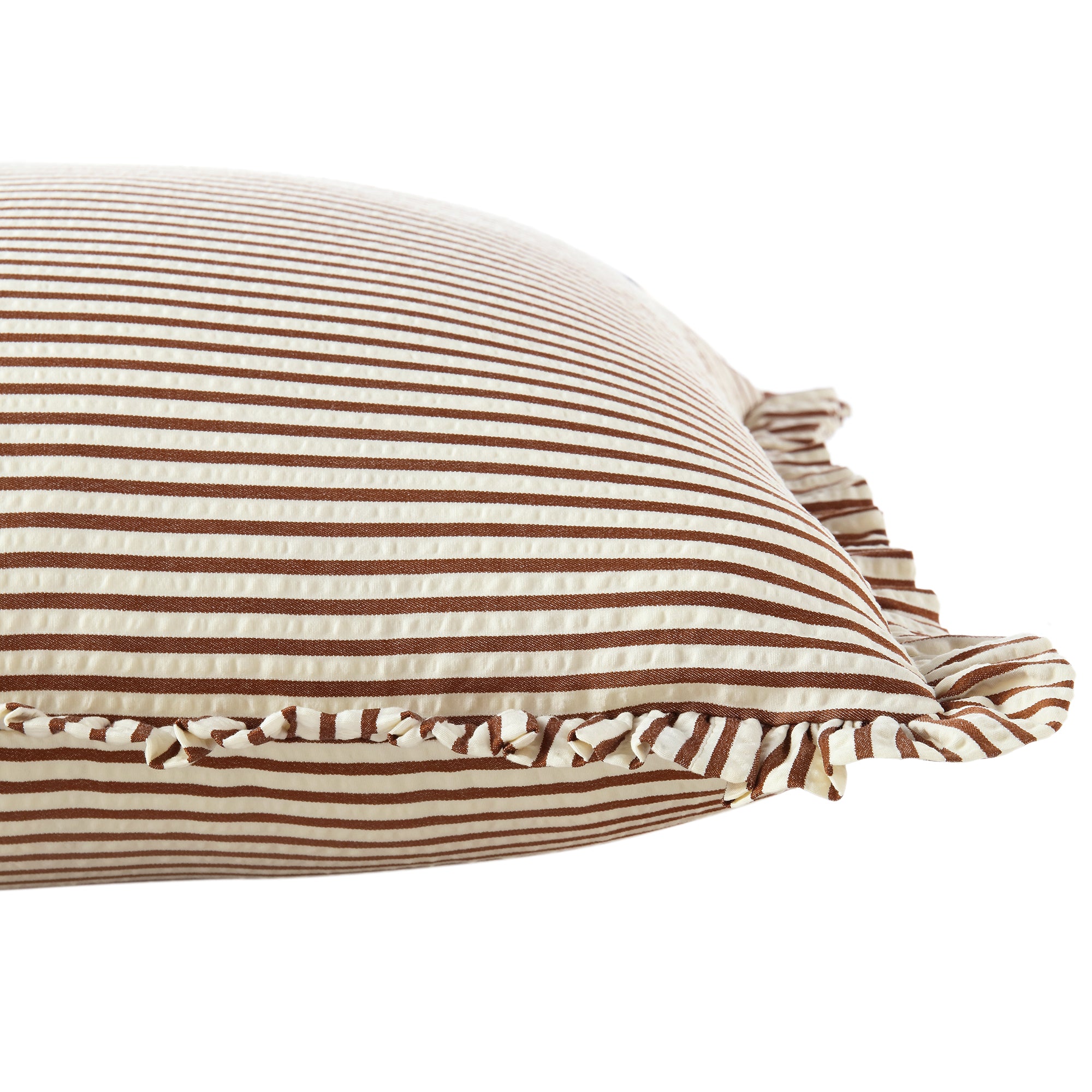 Iris Ticking Brown Stripe Seersucker Frill Cushion