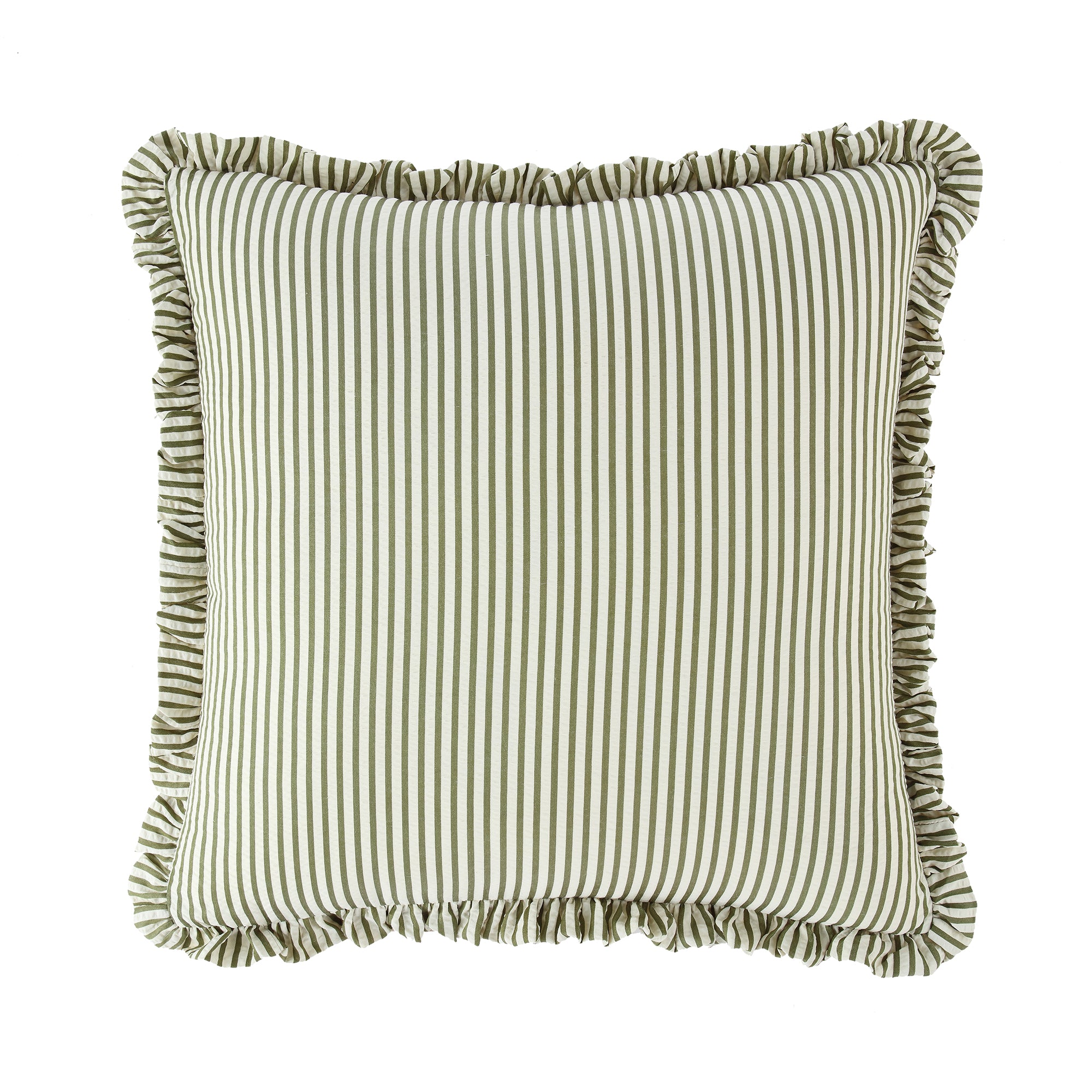 Iris Ticking Green Stripe Seersucker Frill Cushion