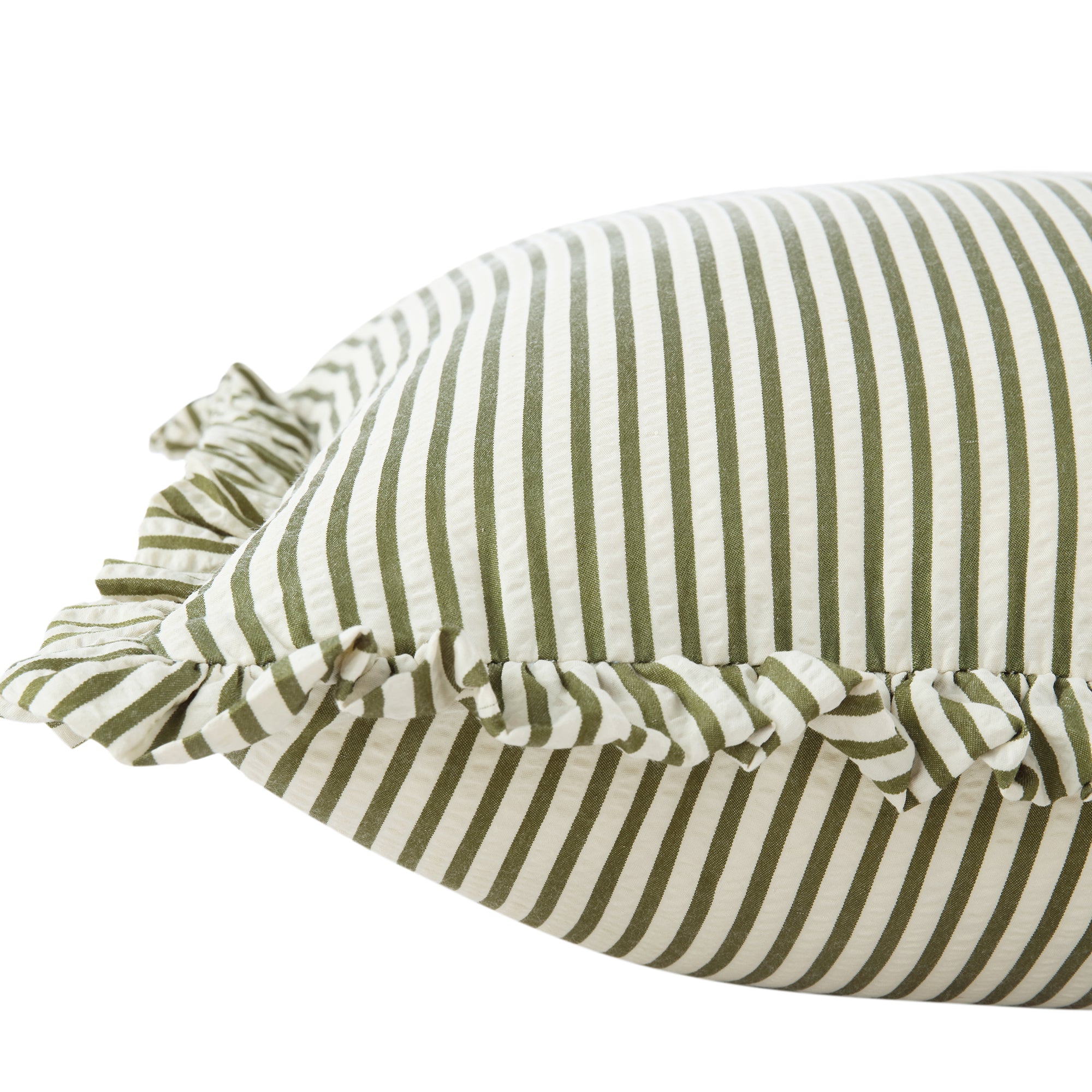 Iris Ticking Green Stripe Seersucker Frill Cushion