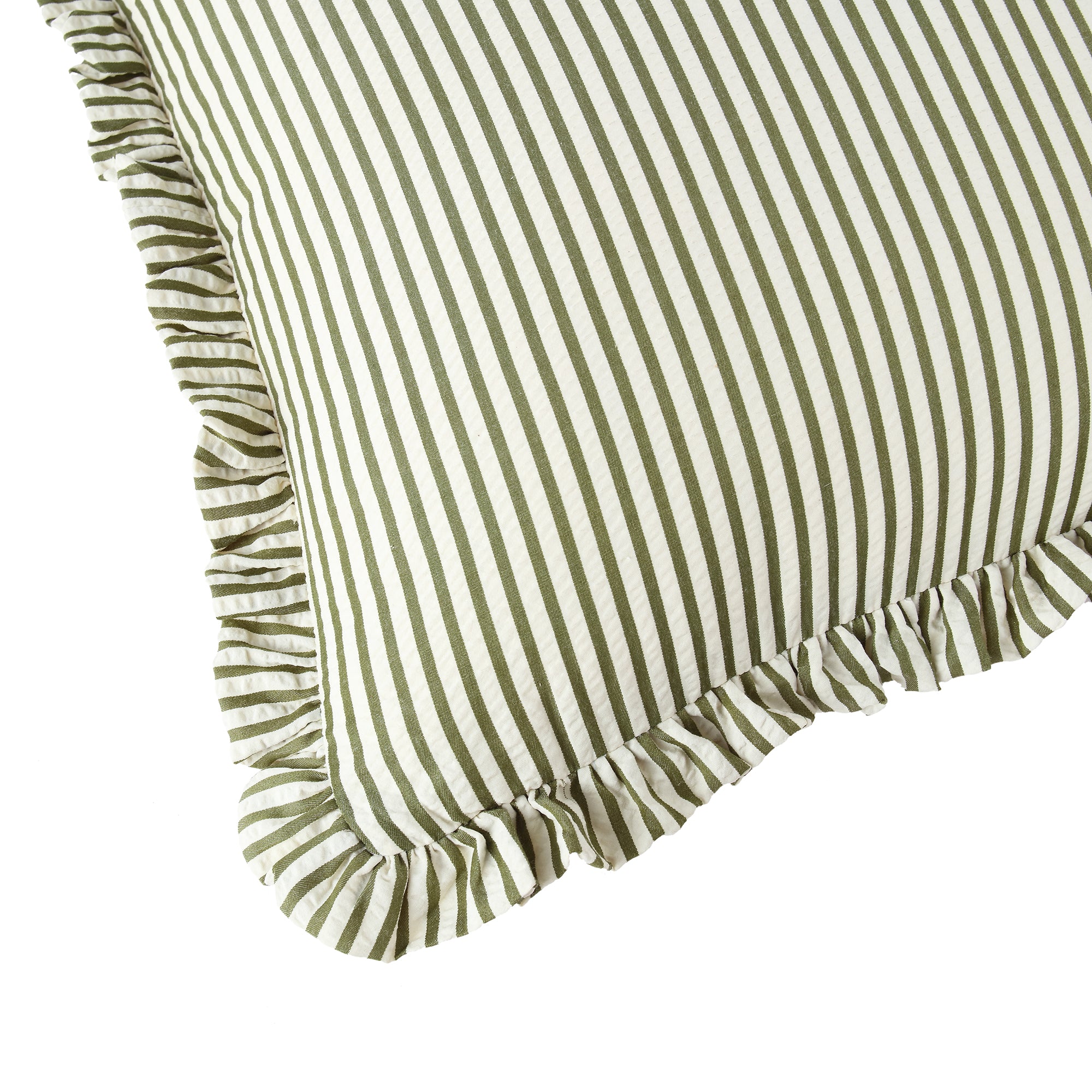 Iris Ticking Green Stripe Seersucker Frill Cushion