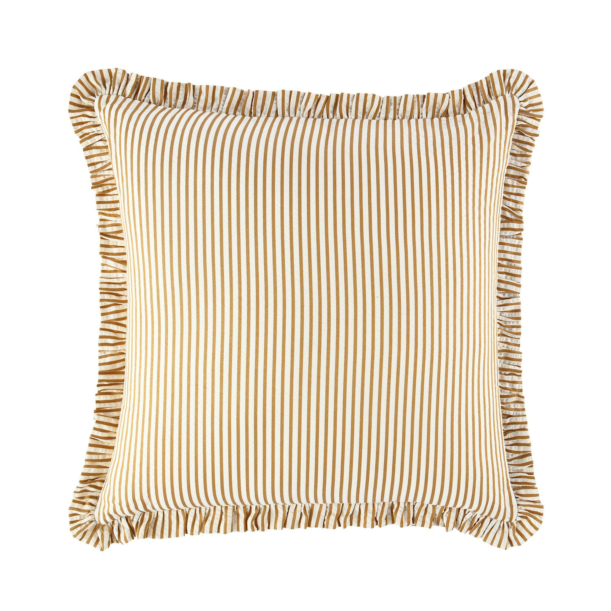 Iris Ticking Yellow Stripe Seersucker Frill Cushion