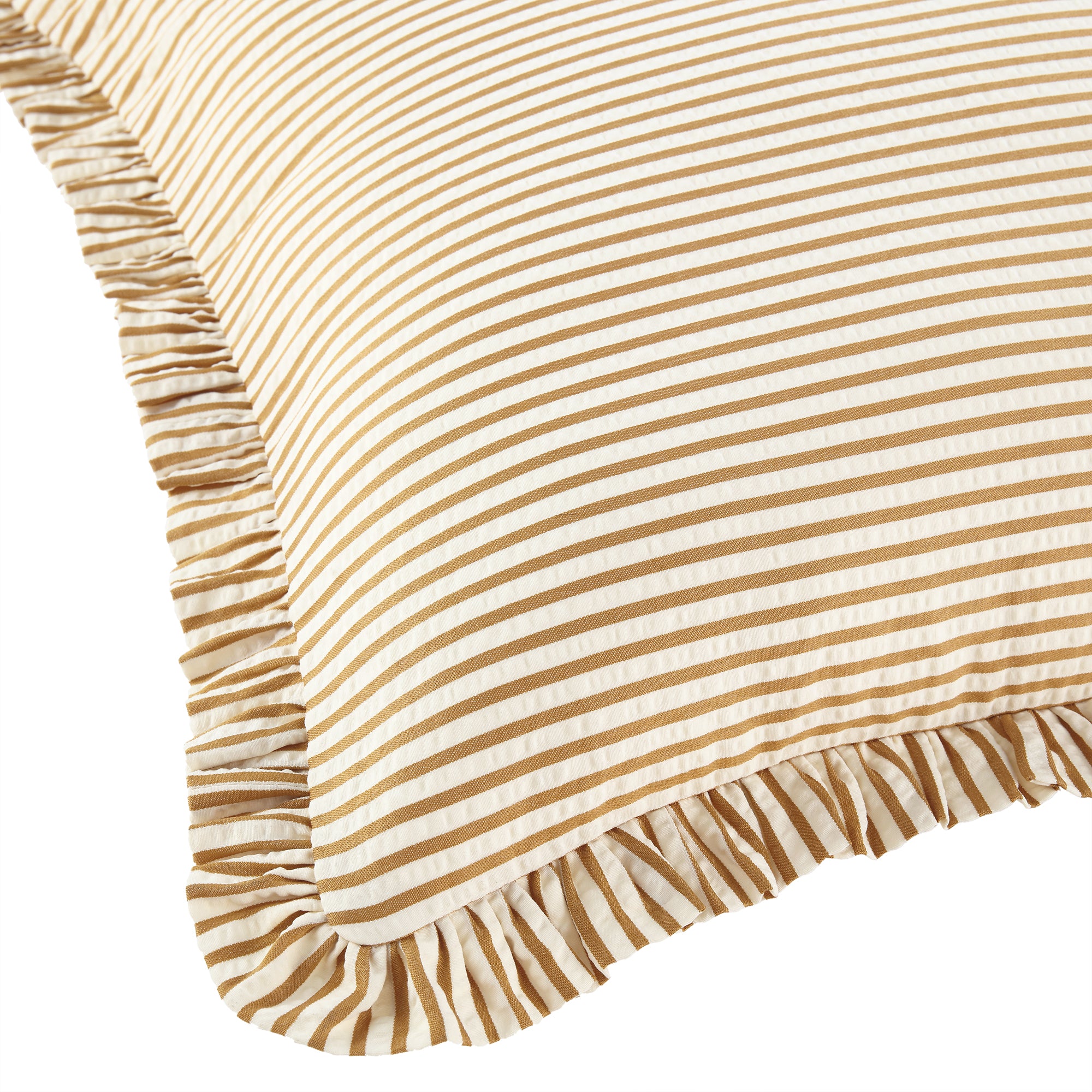 Iris Ticking Yellow Stripe Seersucker Frill Cushion