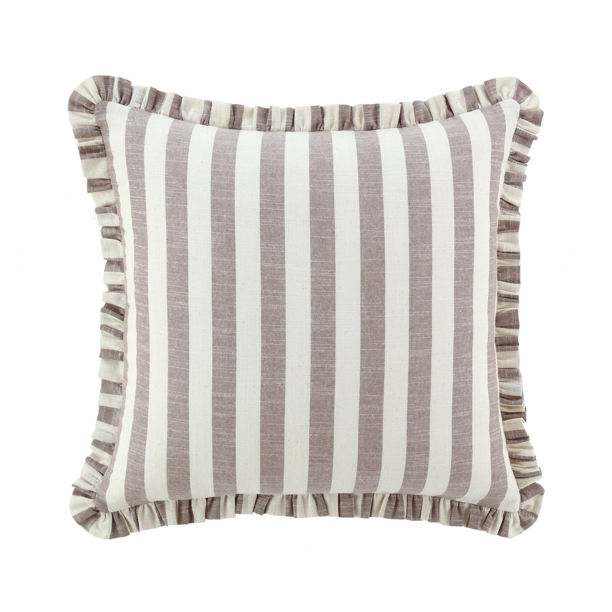 Edith Reversible Linen Blend Beige Striped Frill Cushion