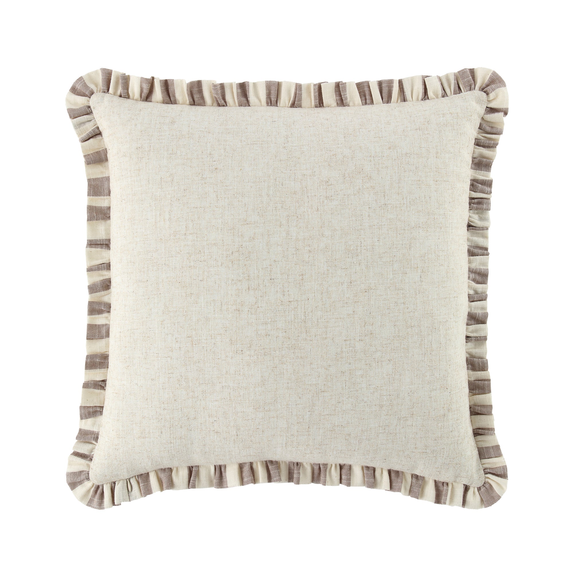 Edith Reversible Linen Blend Beige Striped Frill Cushion