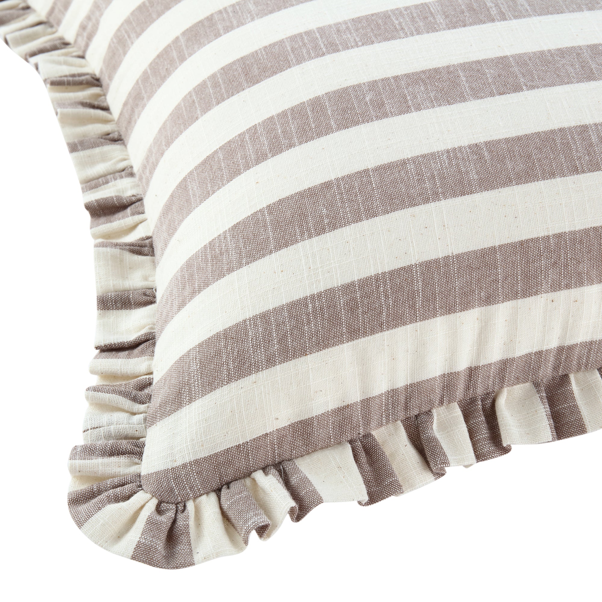 Edith Reversible Linen Blend Beige Striped Frill Cushion