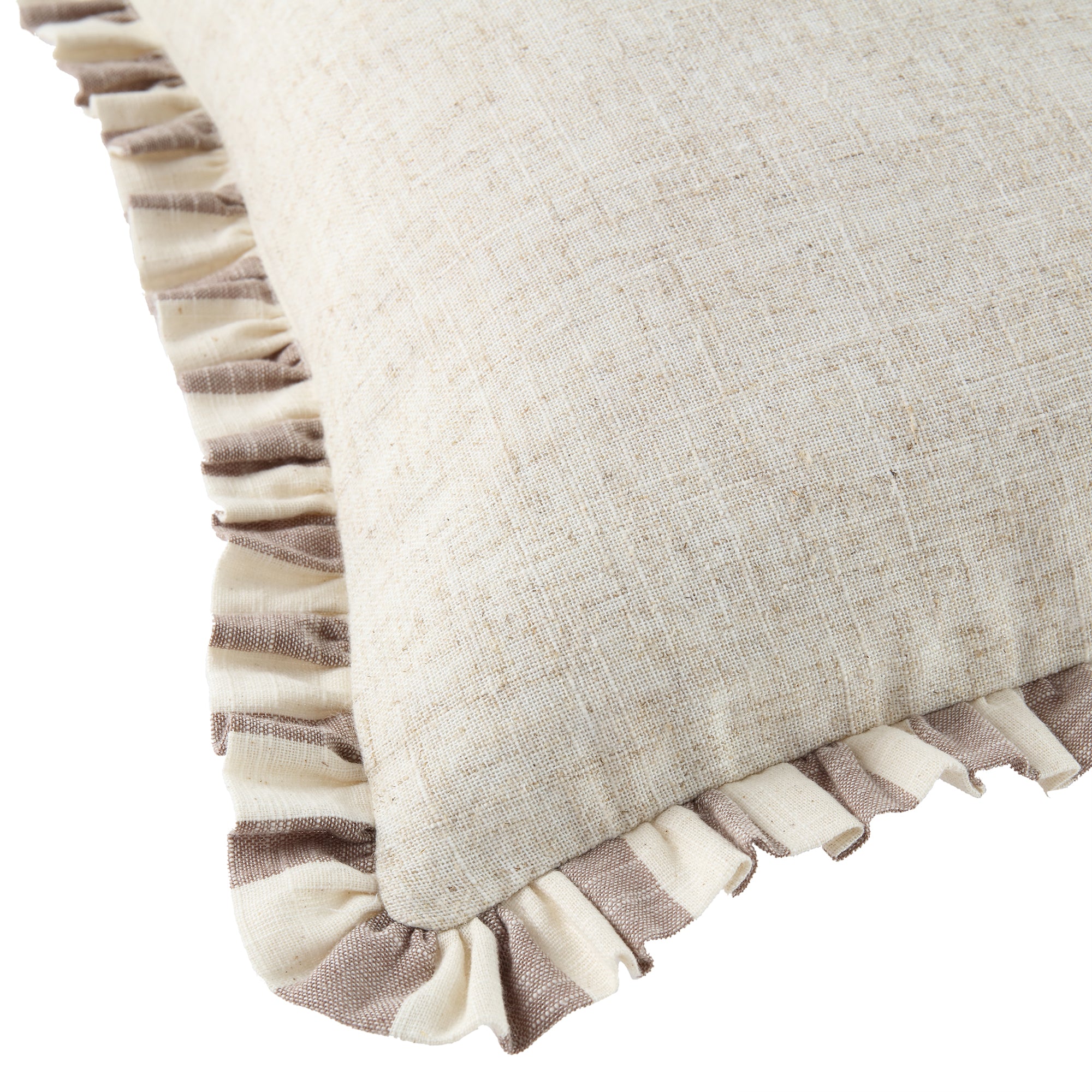 Edith Reversible Linen Blend Beige Striped Frill Cushion