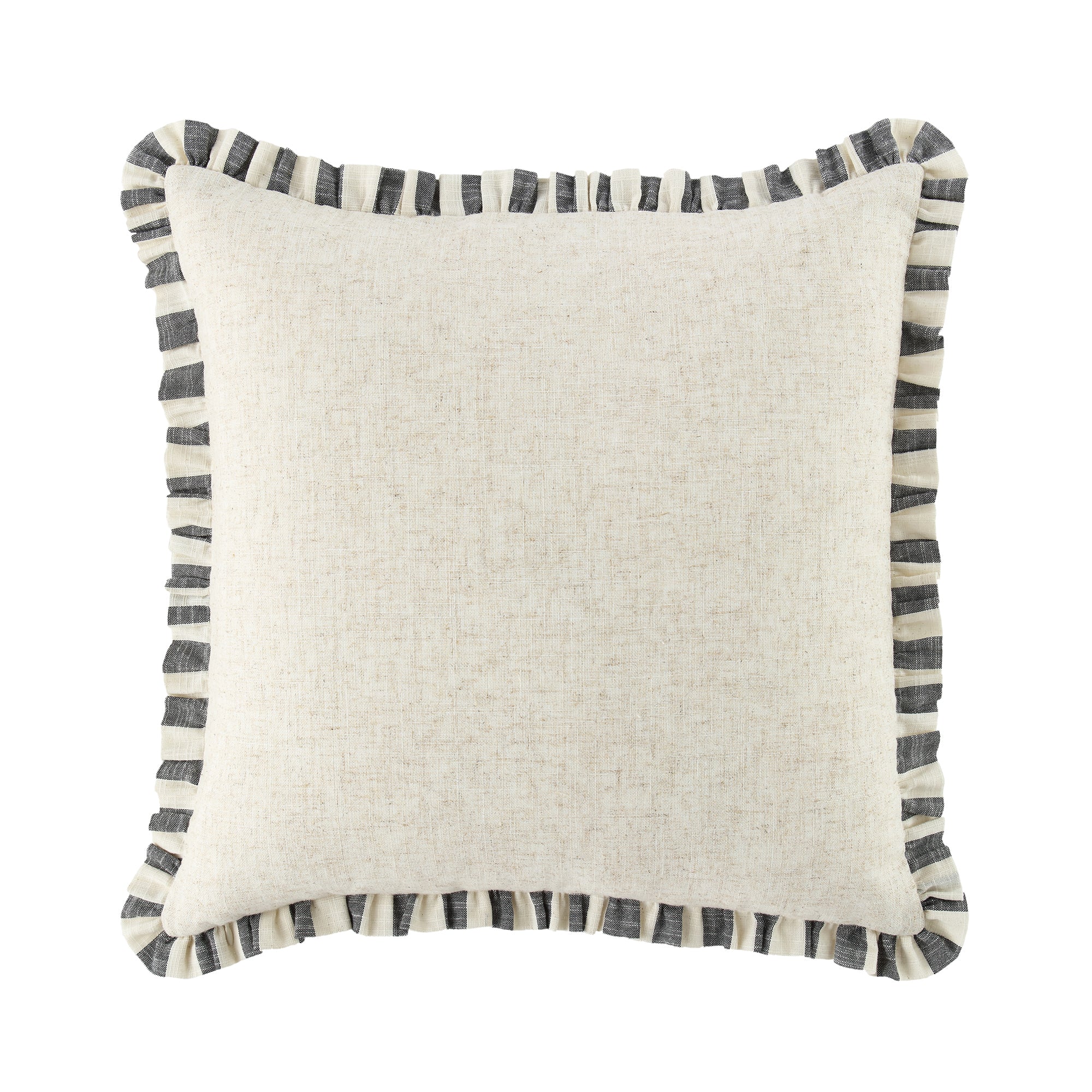 Edith Reversible Linen Blend Black Striped Frill Cushion