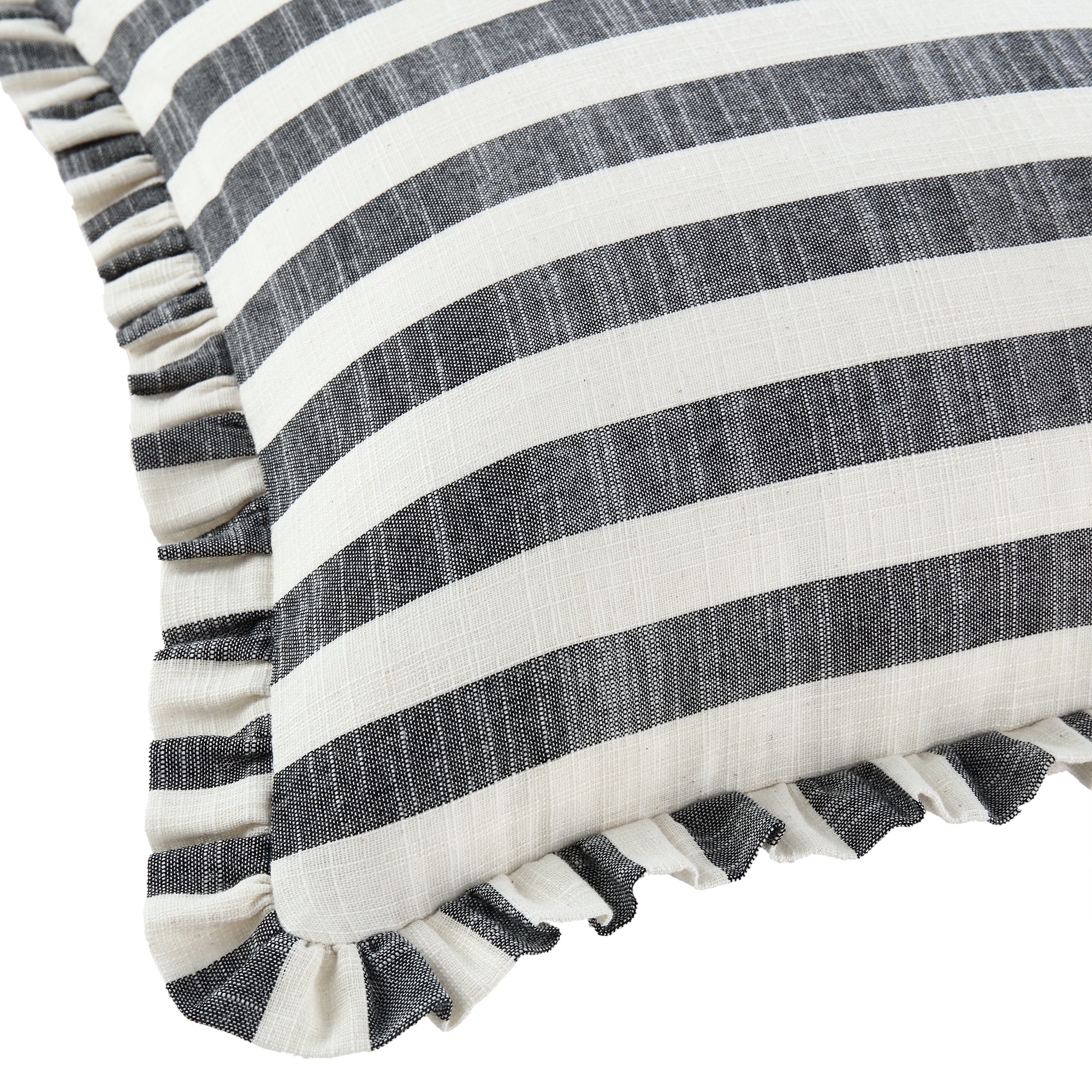 Edith Reversible Linen Blend Black Striped Frill Cushion