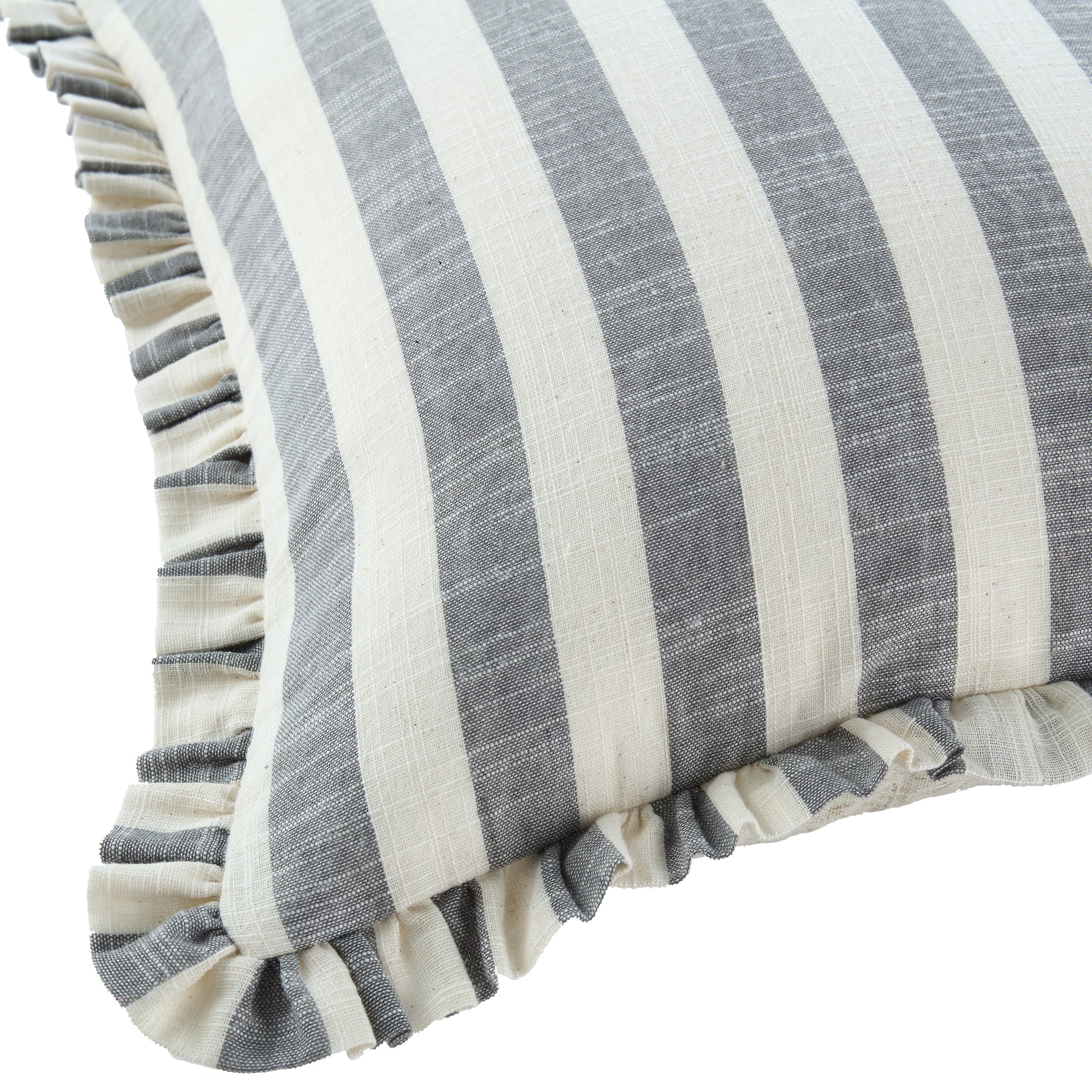 Edith Reversible Linen Blend Faded Denim Blue Striped Frill Cushion