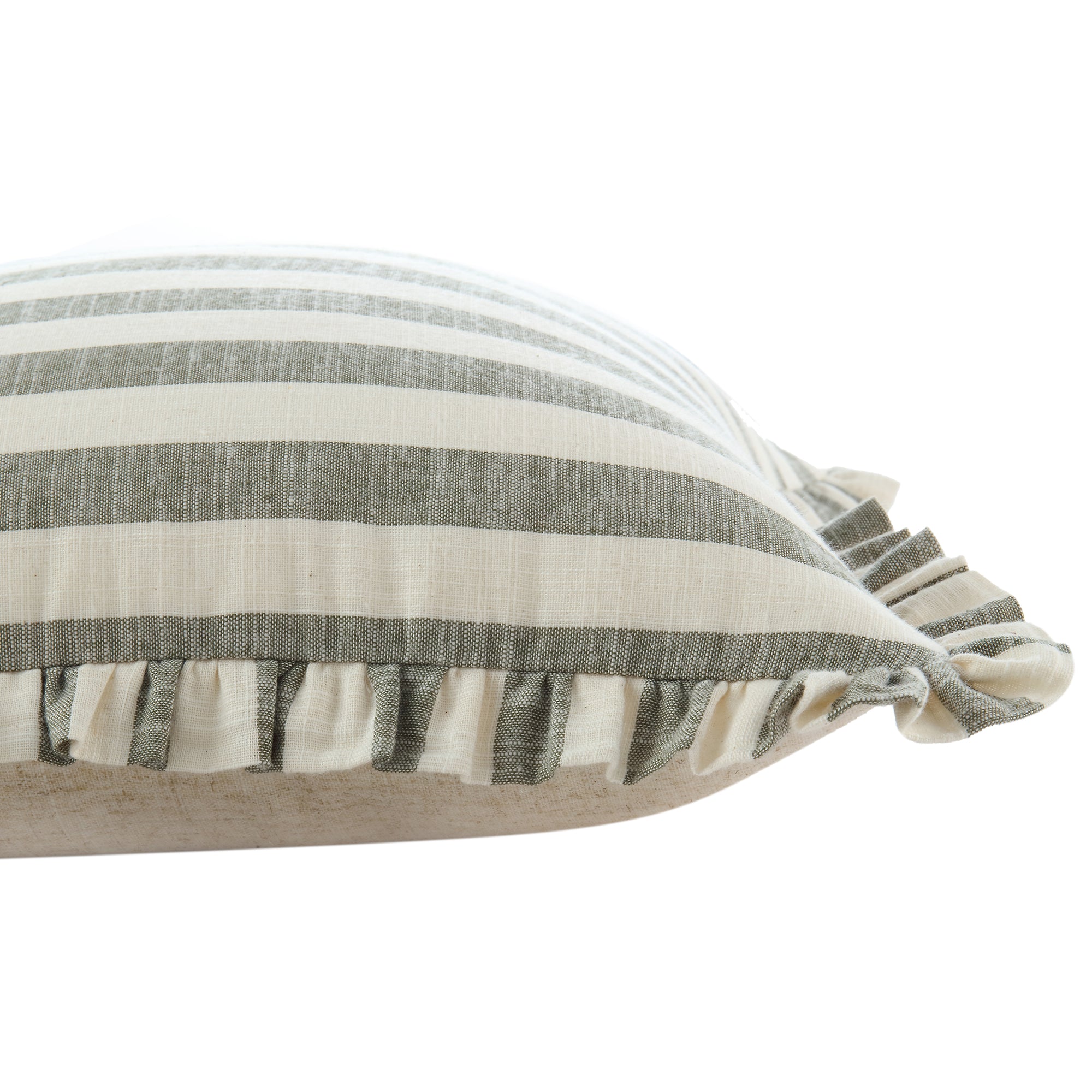 Edith Reversible Linen Blend Sage Green Striped Frill Cushion