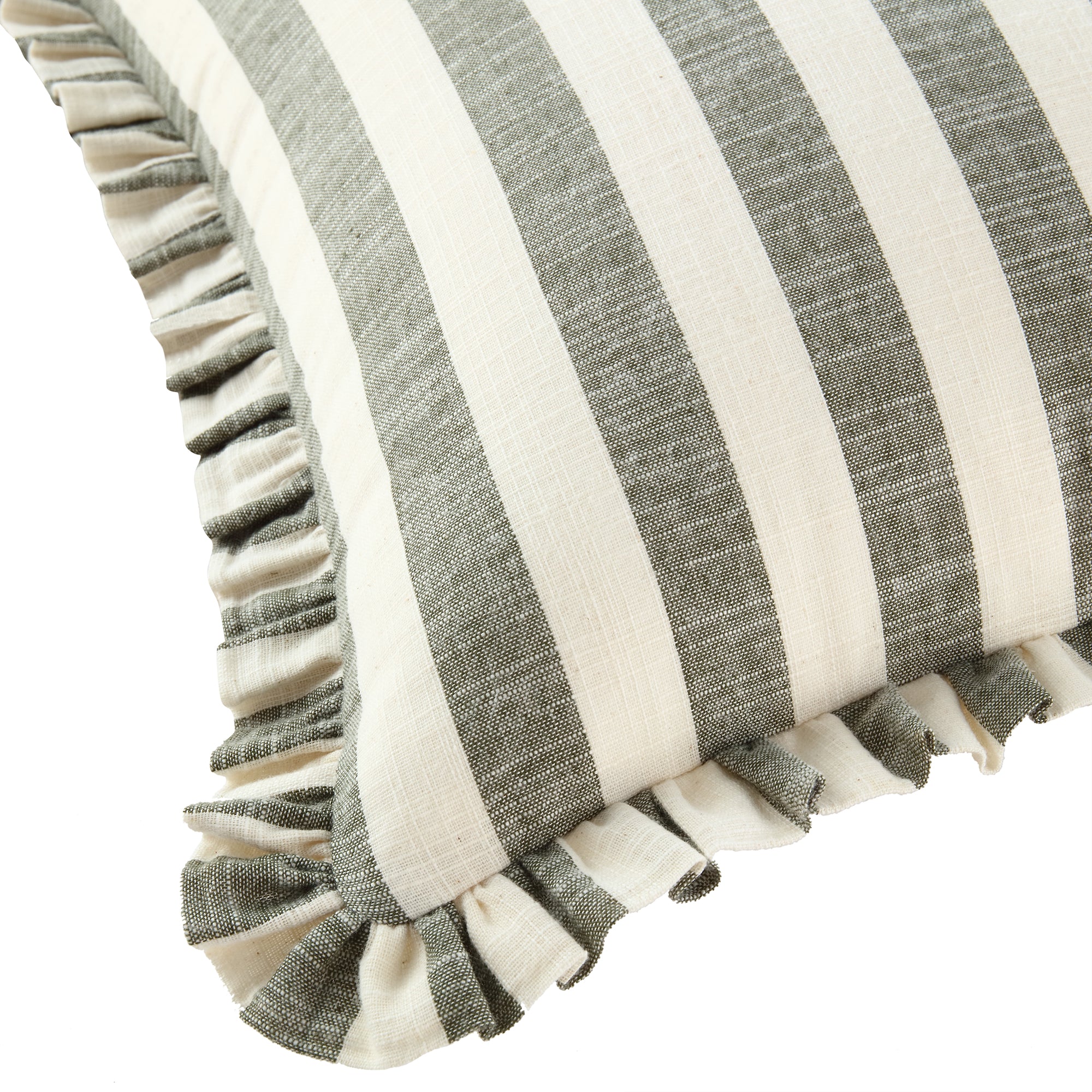 Edith Reversible Linen Blend Sage Green Striped Frill Cushion