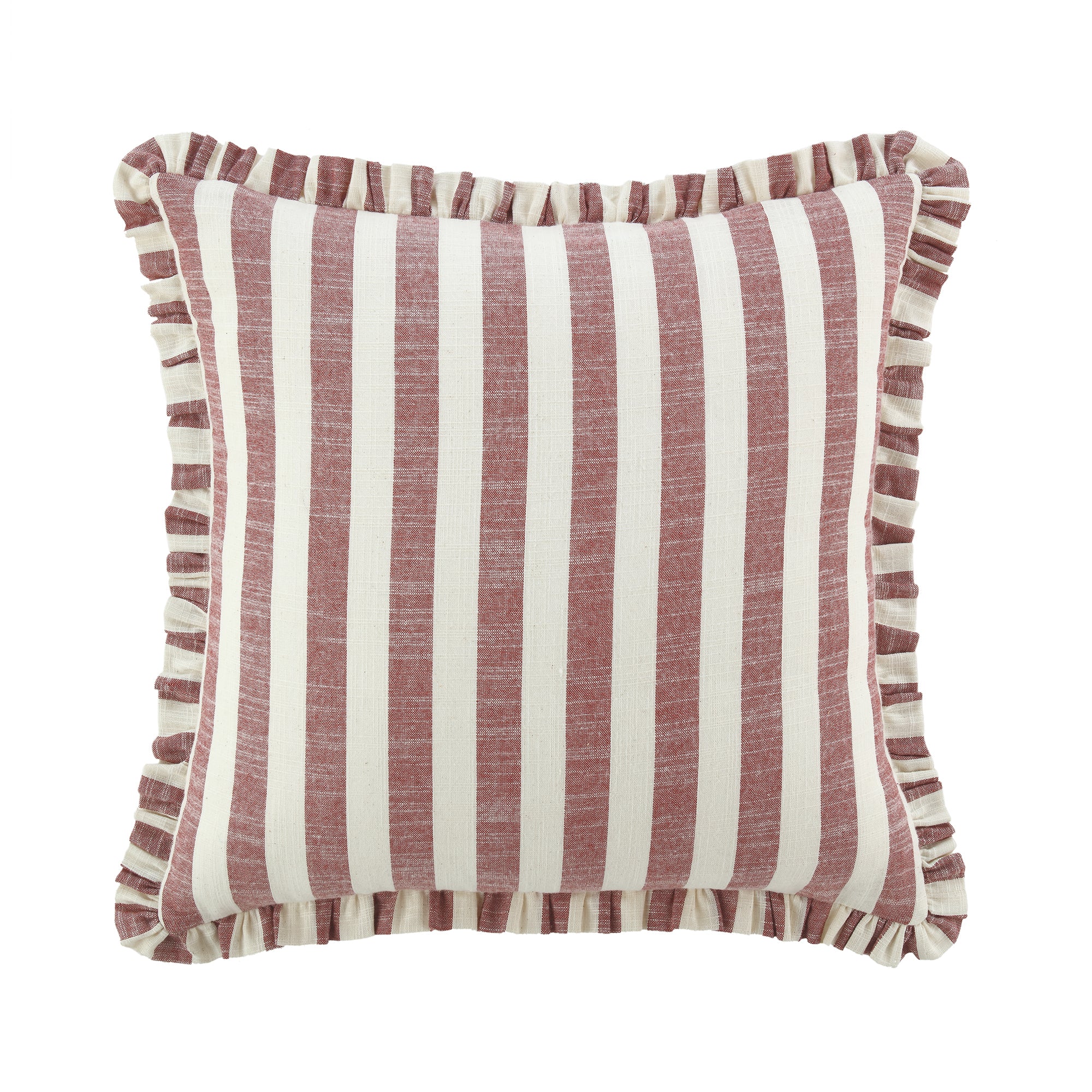 Edith Reversible Linen Blend Red Striped Frill Cushion