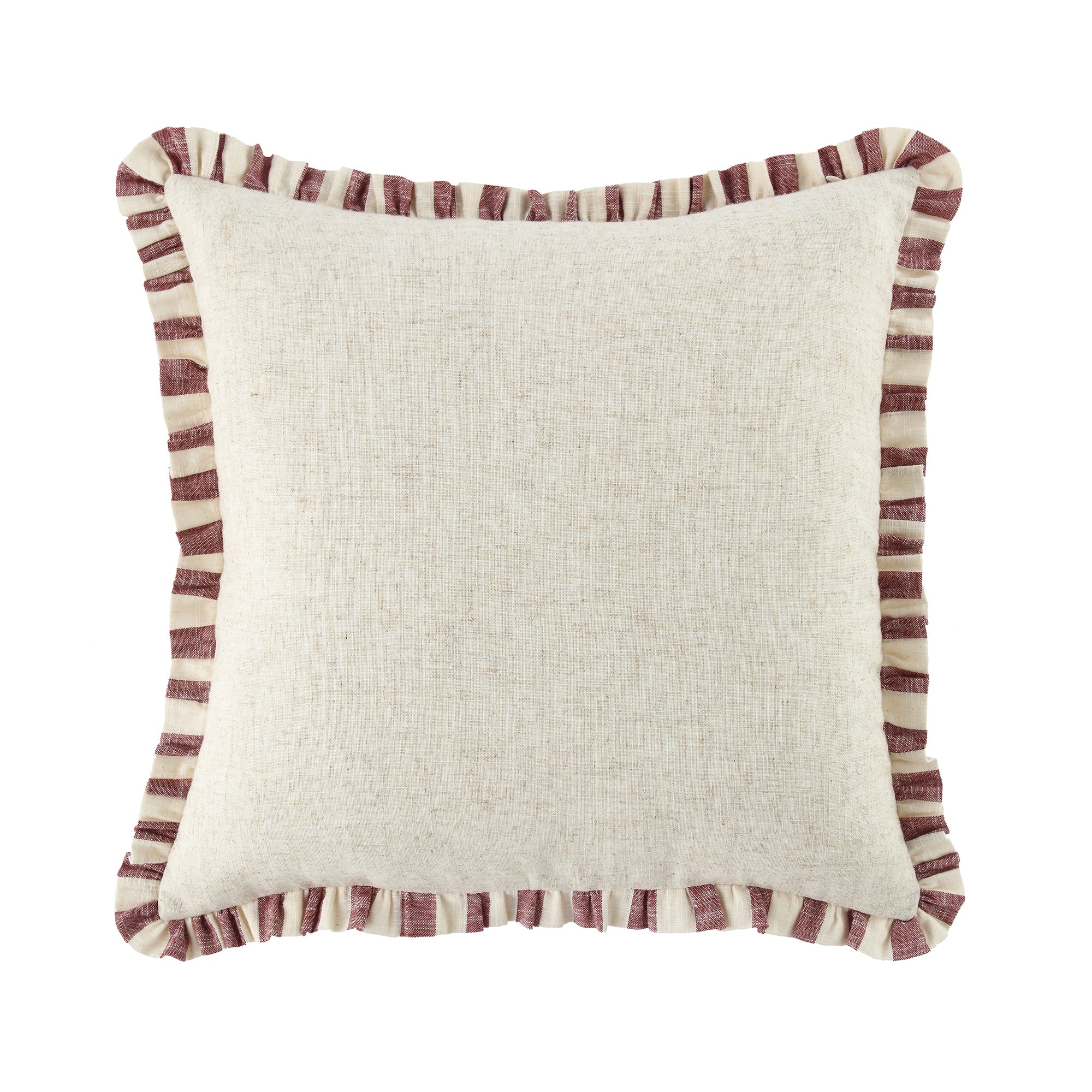 Edith Reversible Linen Blend Red Striped Frill Cushion