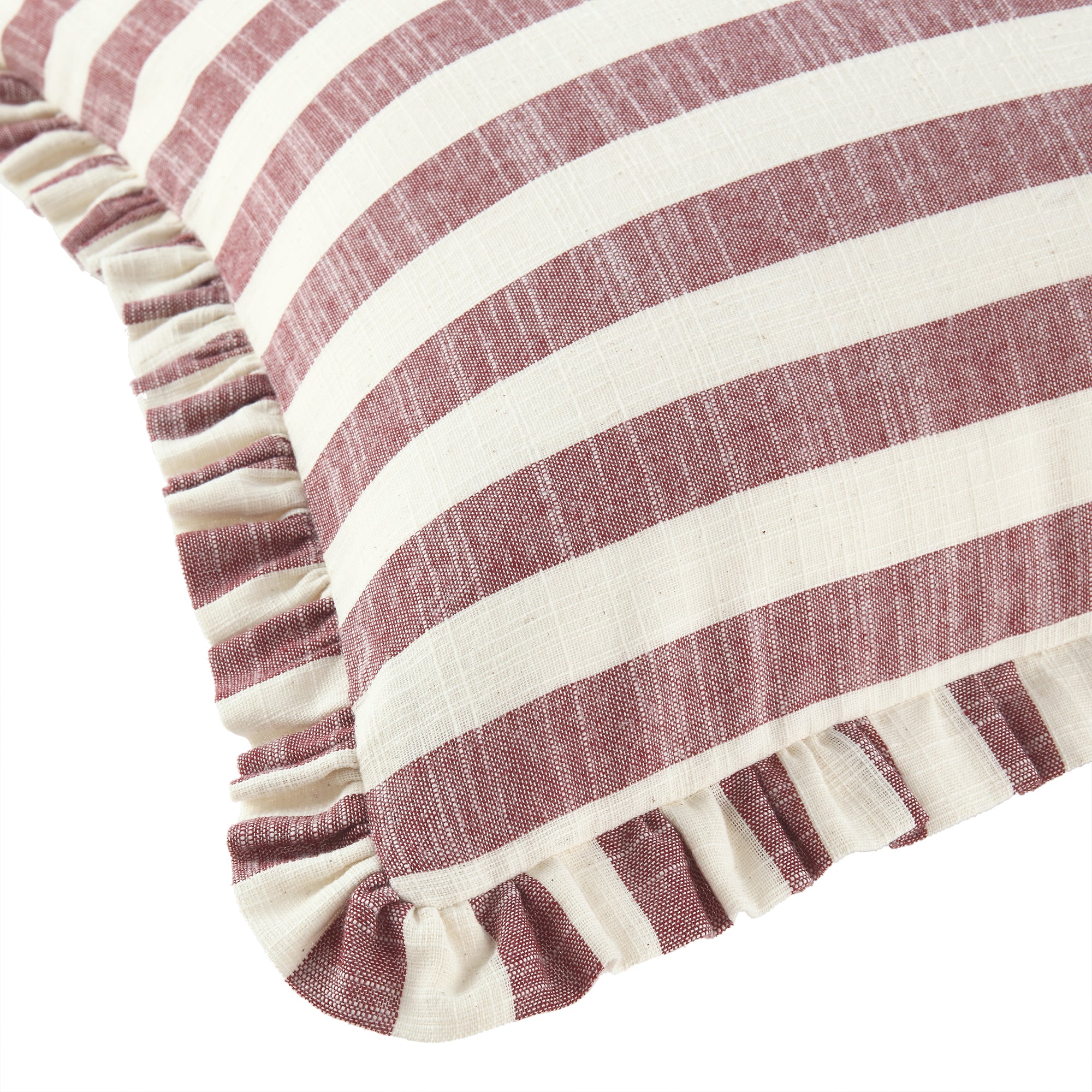 Edith Reversible Linen Blend Red Striped Frill Cushion