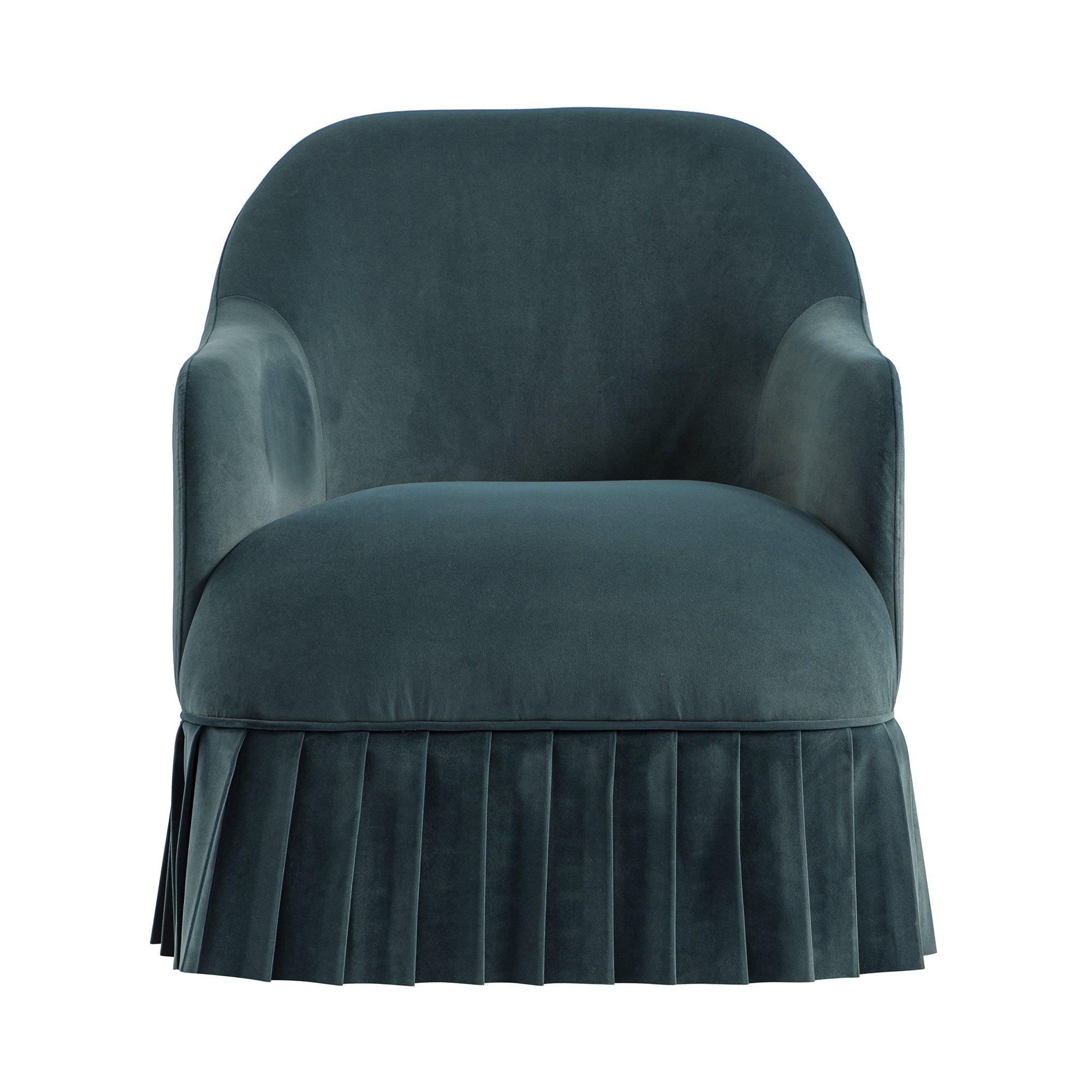 Calliope Skirted Armchair, Aegean Blue Velvet