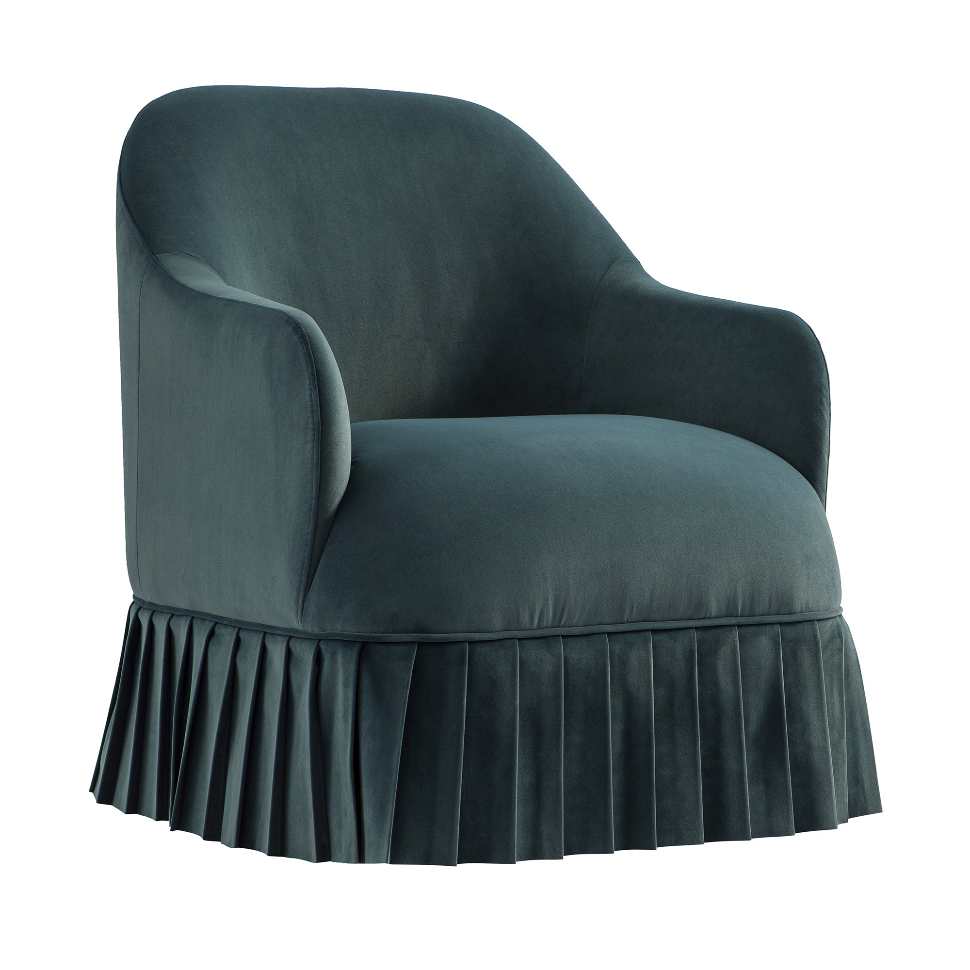 Calliope Skirted Armchair, Aegean Blue Velvet