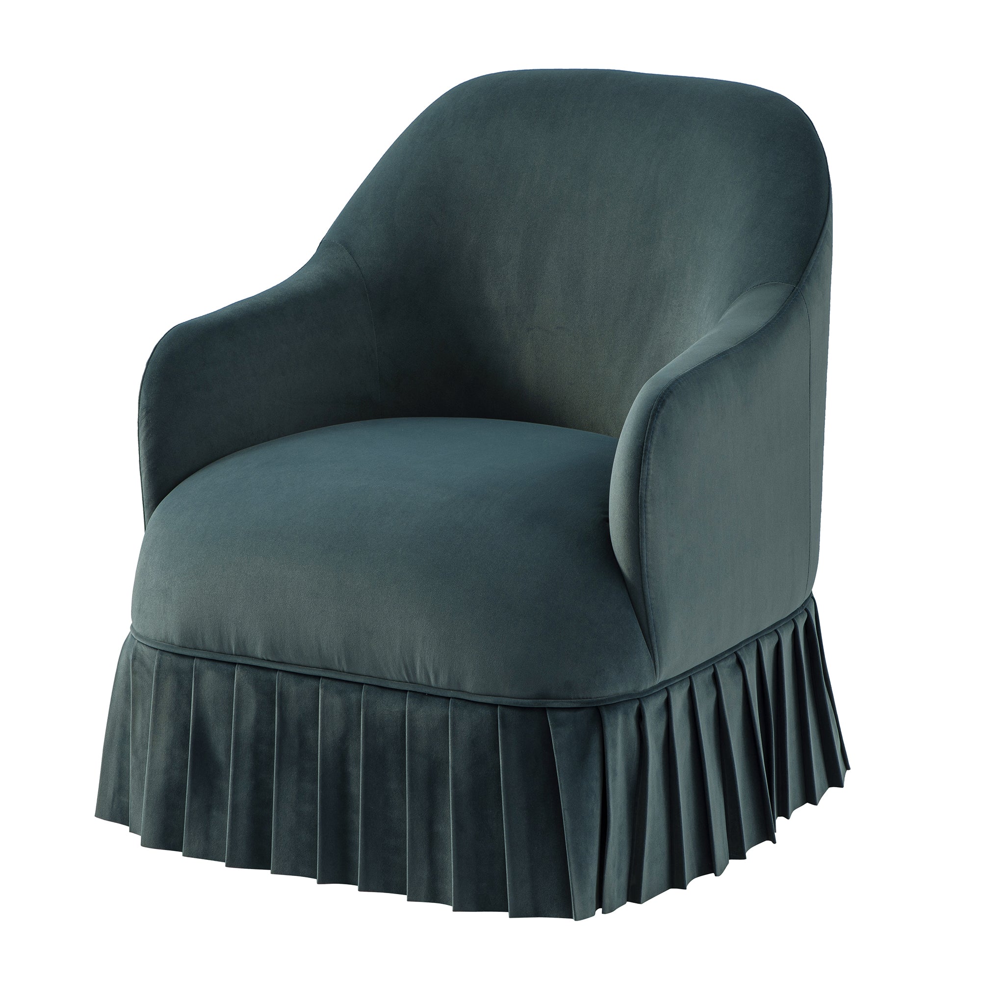 Calliope Skirted Armchair, Aegean Blue Velvet