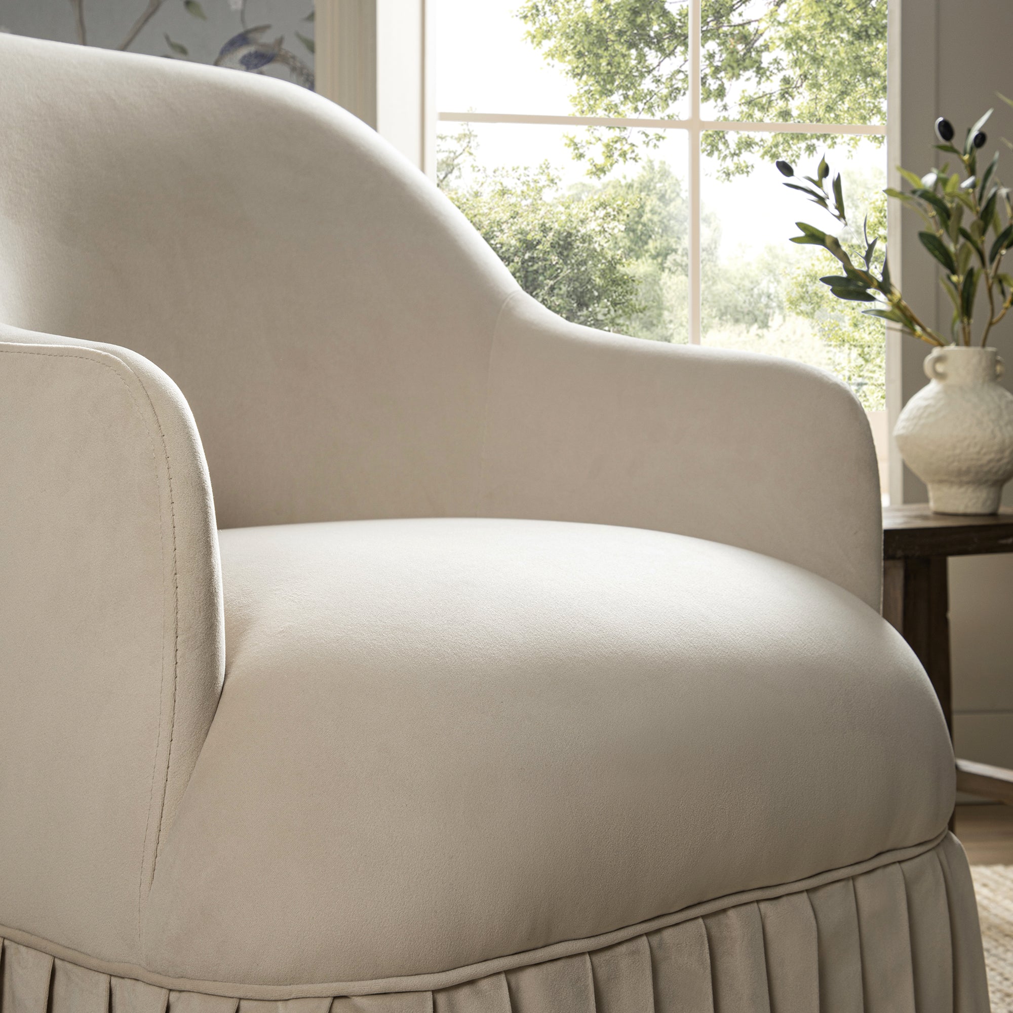 Calliope Skirted Armchair, Beige Velvet