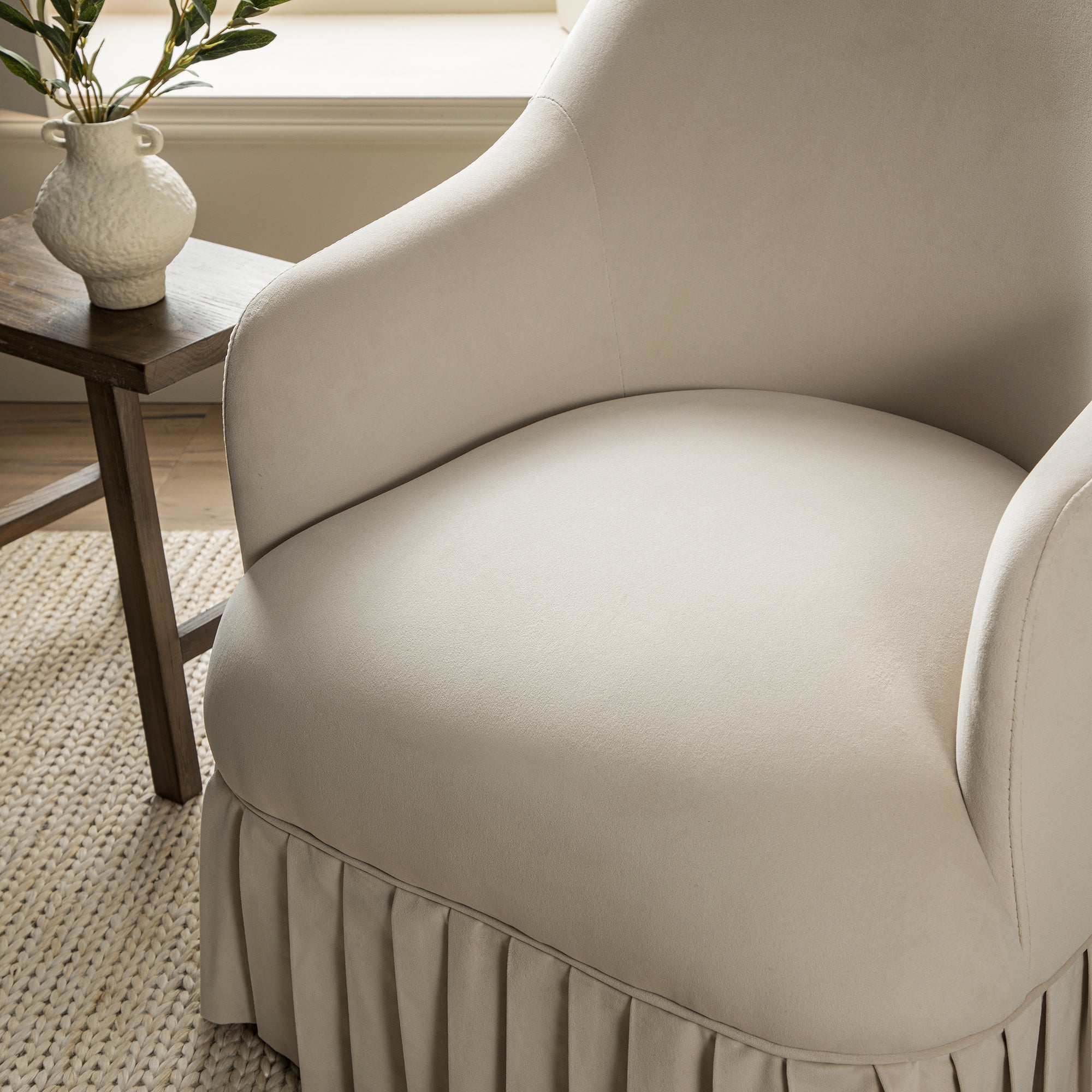 Calliope Skirted Armchair, Beige Velvet