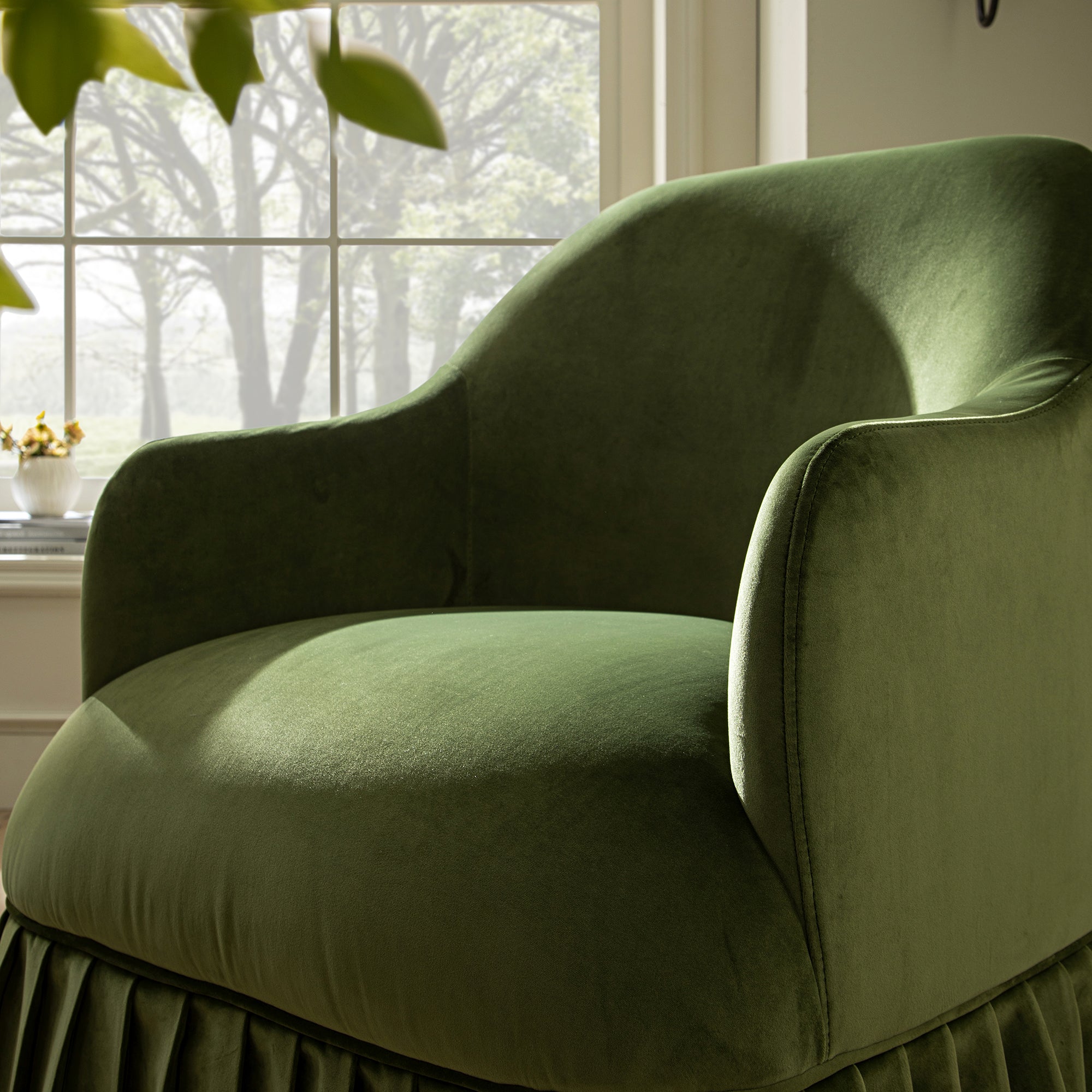 Calliope Skirted Armchair, Fern Green Velvet