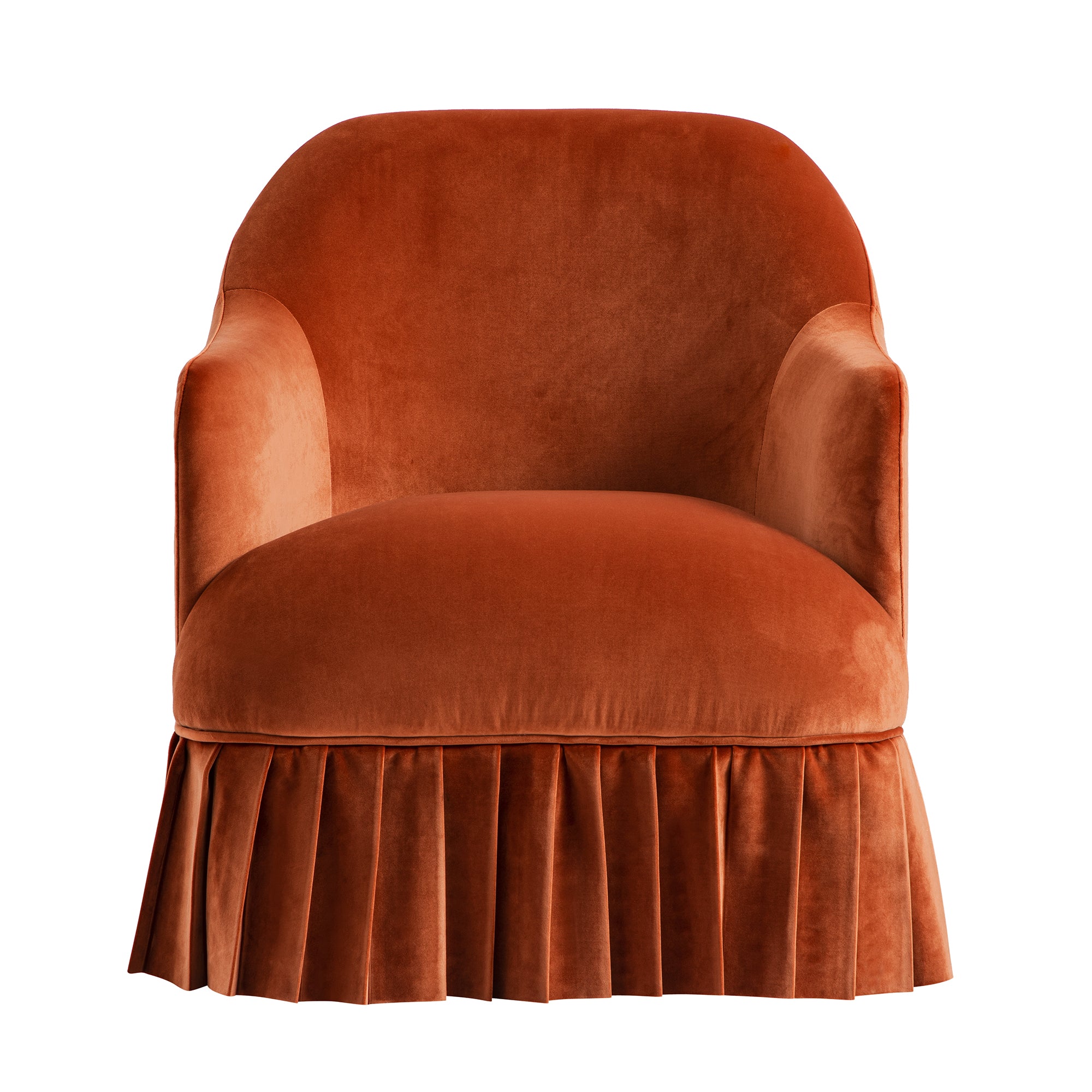 Calliope Skirted Armchair, Rust Velvet