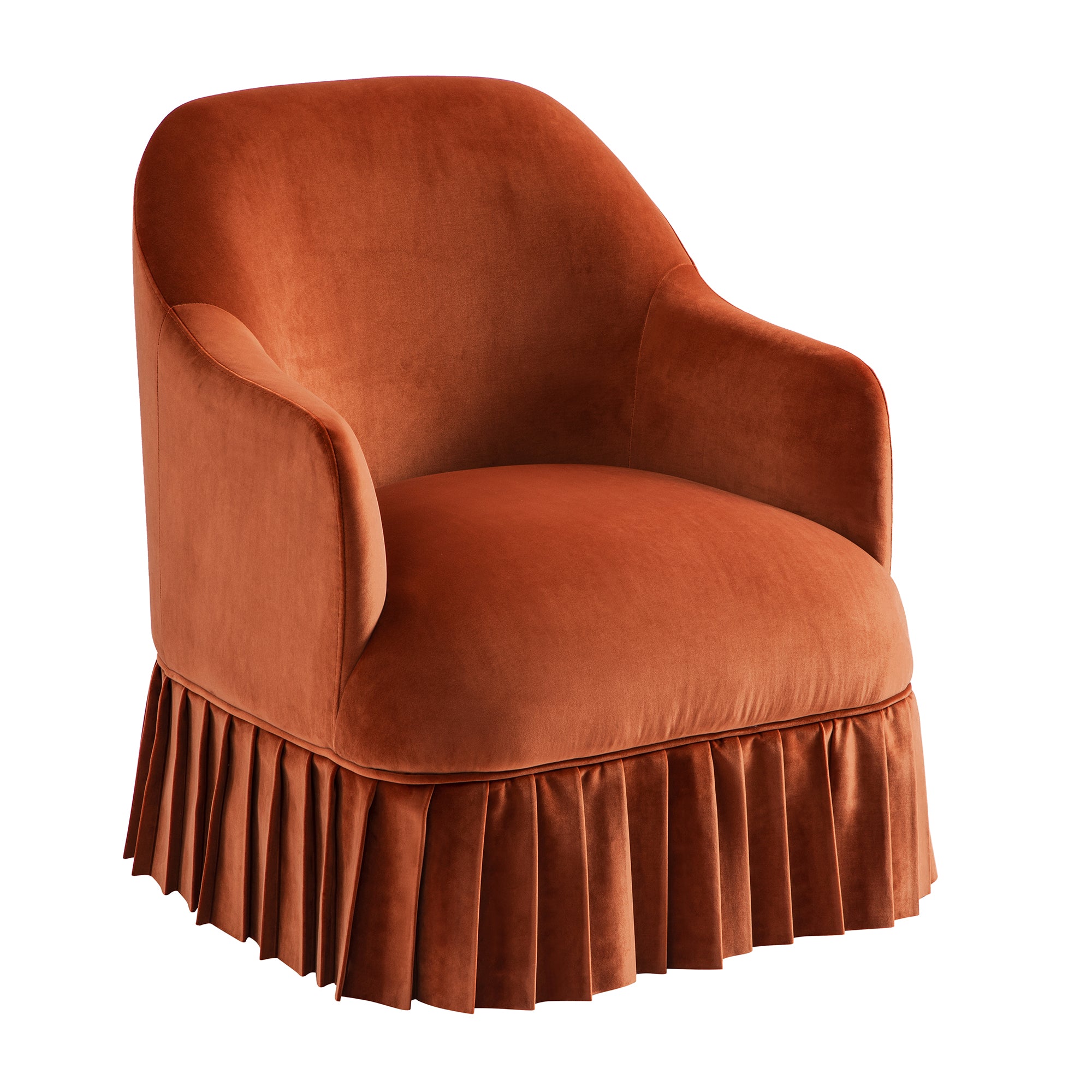 Calliope Skirted Armchair, Rust Velvet