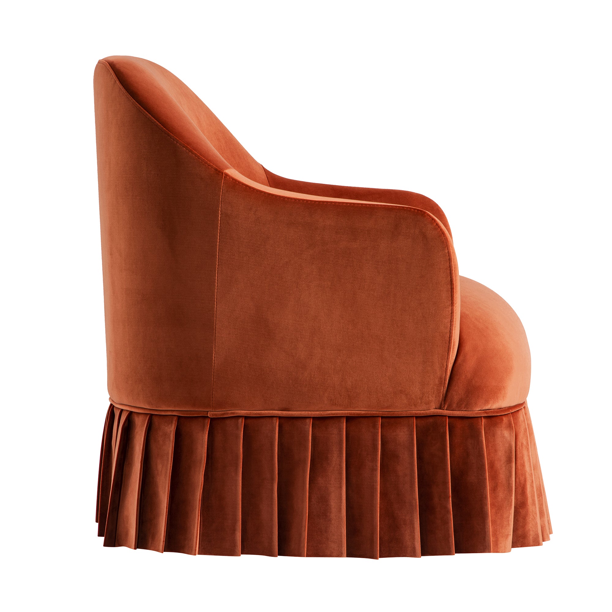 Calliope Skirted Armchair, Rust Velvet