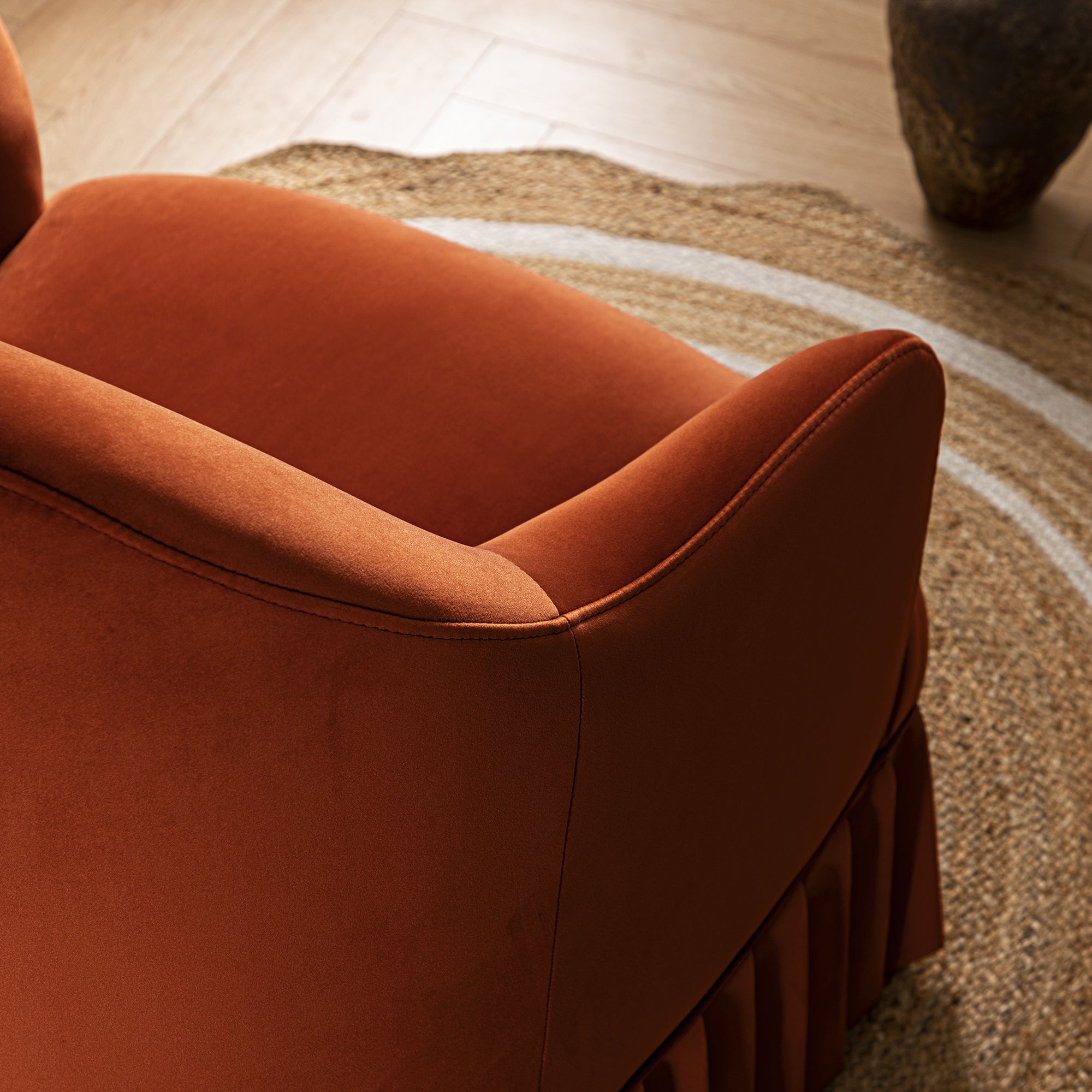 Calliope Skirted Armchair, Rust Velvet