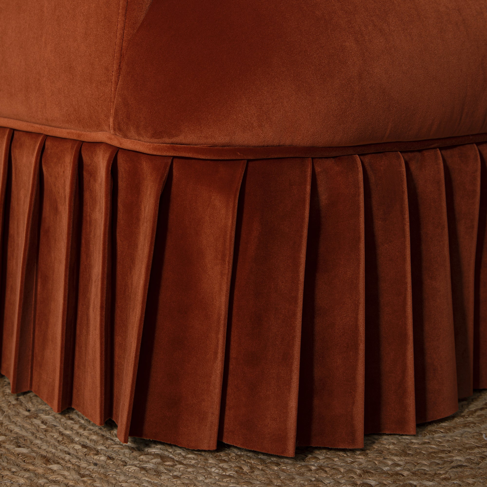 Calliope Skirted Armchair, Rust Velvet