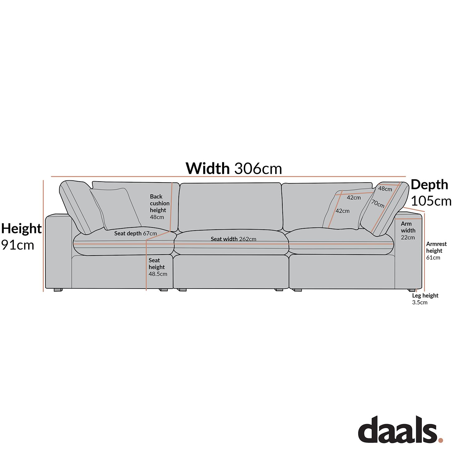 Lutyens Oatmeal Weave Fabric Modular Sofa, 3-Piece