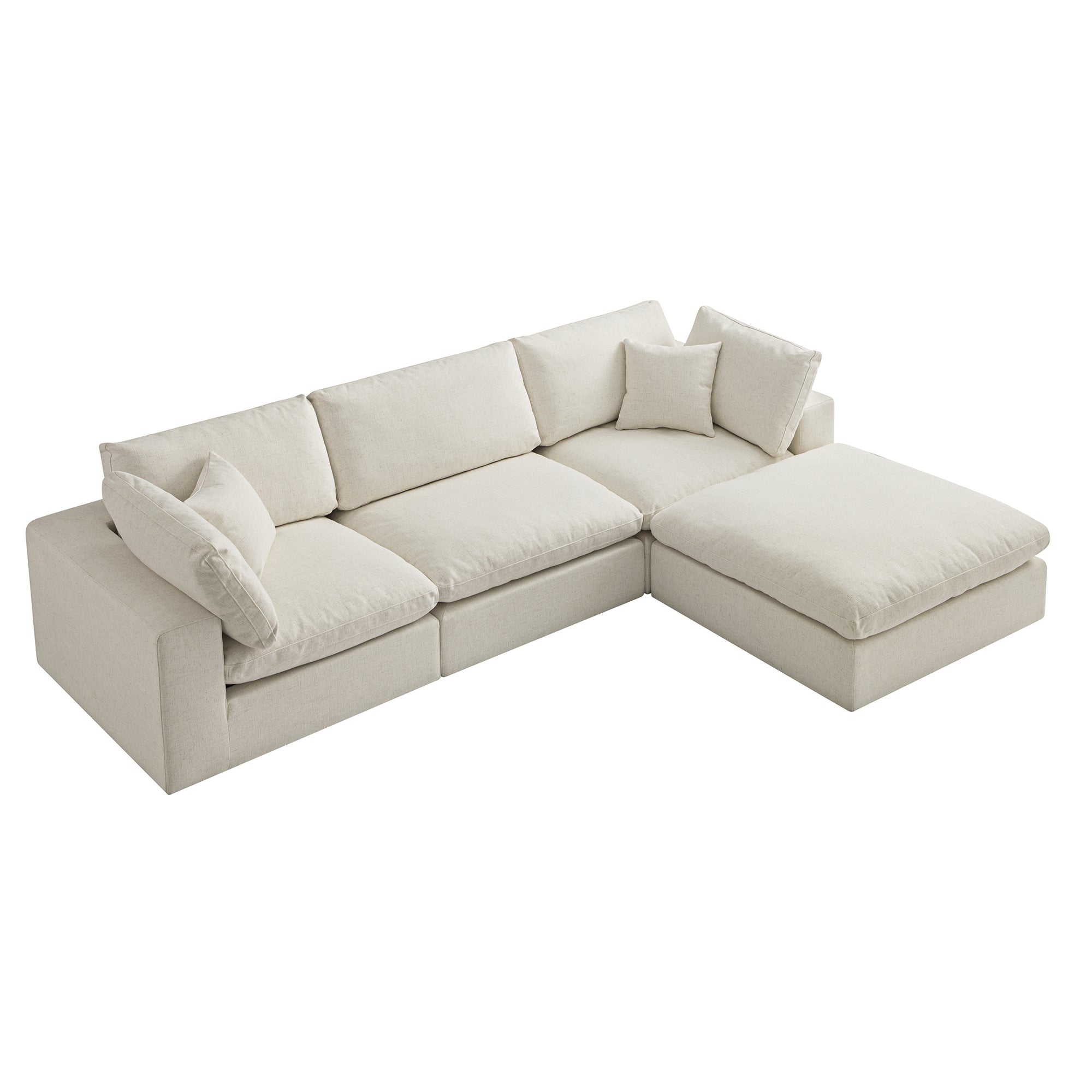 Lutyens Beige Linen Blend Modular Sofa, 3-Piece Chaise