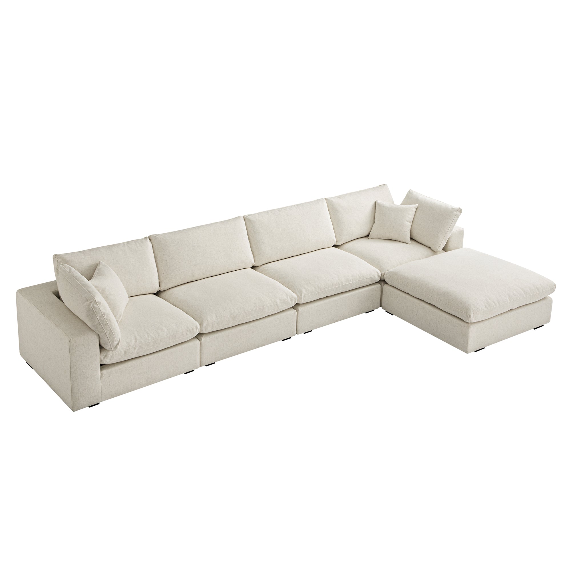 Lutyens Beige Linen Blend Modular Sofa, 4-Piece Chaise