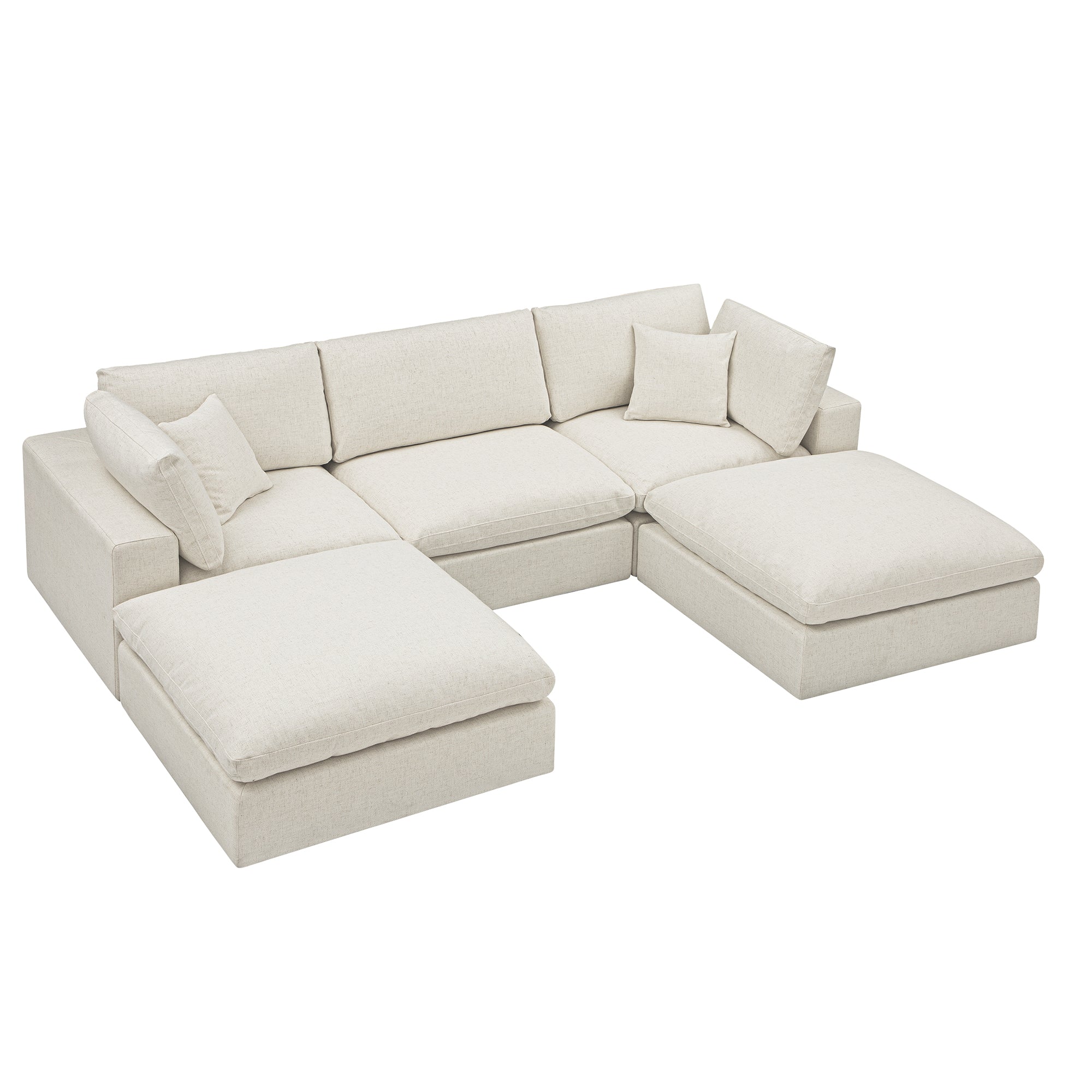 Lutyens Beige Linen Blend Modular Sofa, 5-Piece U-Shape Set