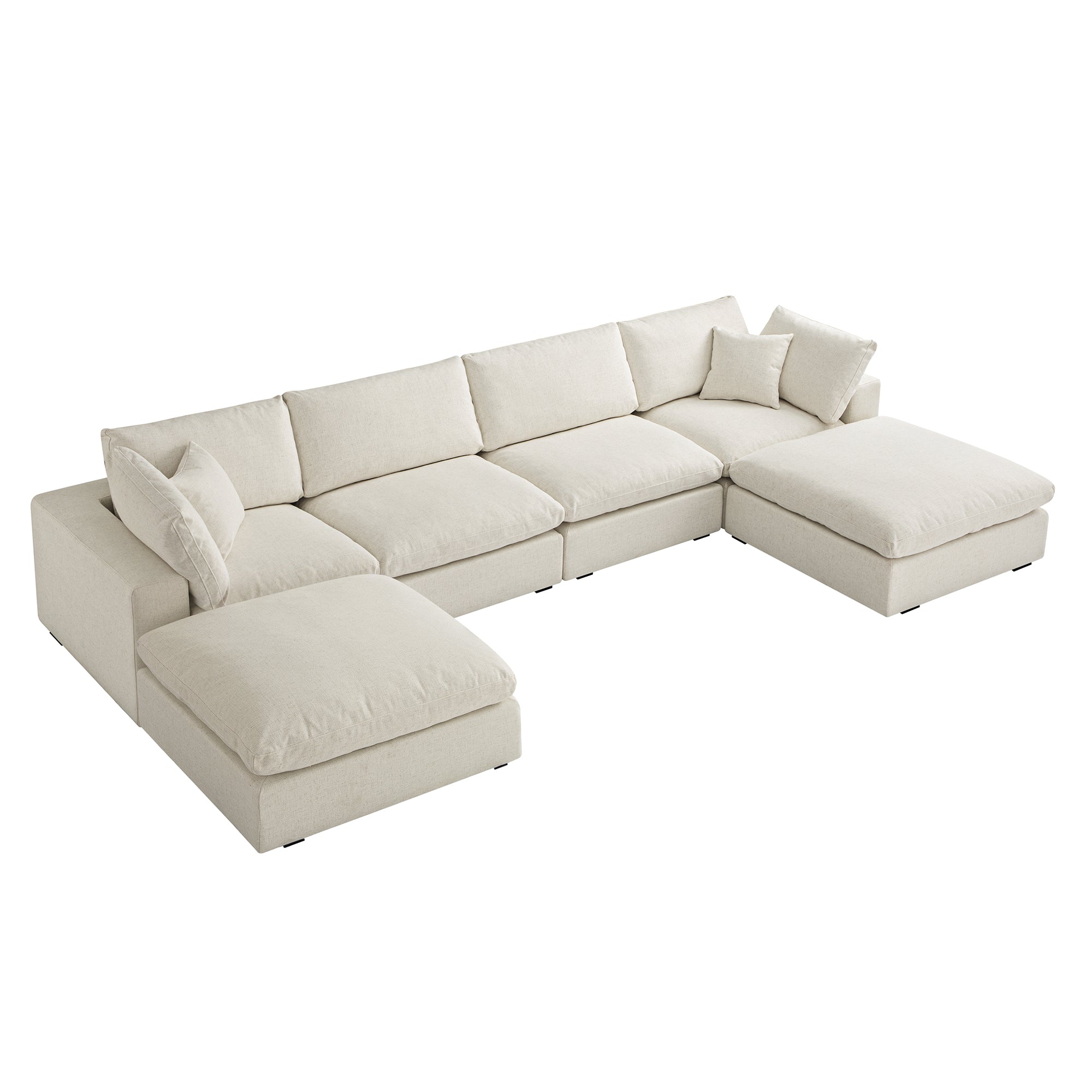 Lutyens Beige Linen Blend Modular Sofa, 6-Piece U-Shape Set