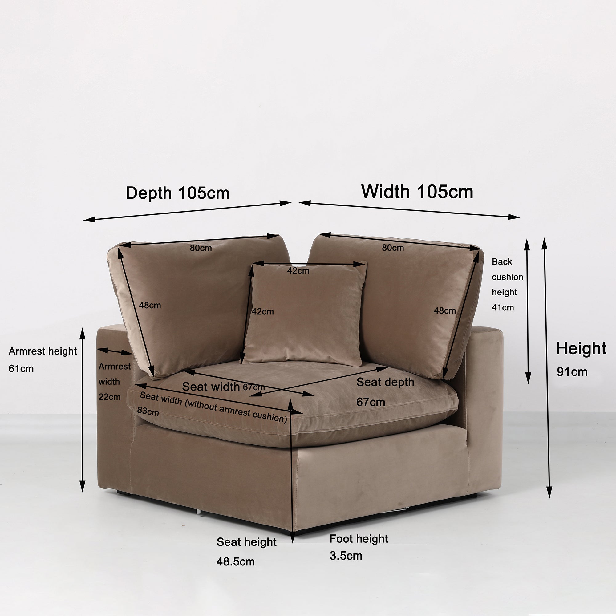 Lutyens Beige Linen Blend Modular Sofa, Corner Unit