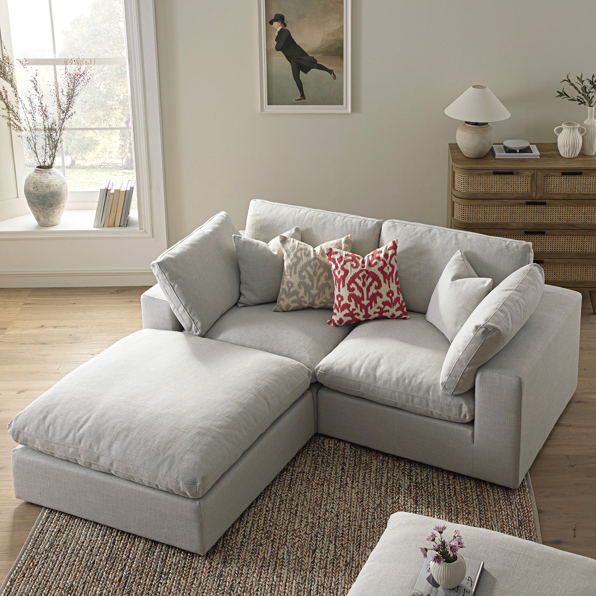 Lutyens Light Grey Linen Blend Modular Sofa, 2-Piece Chaise