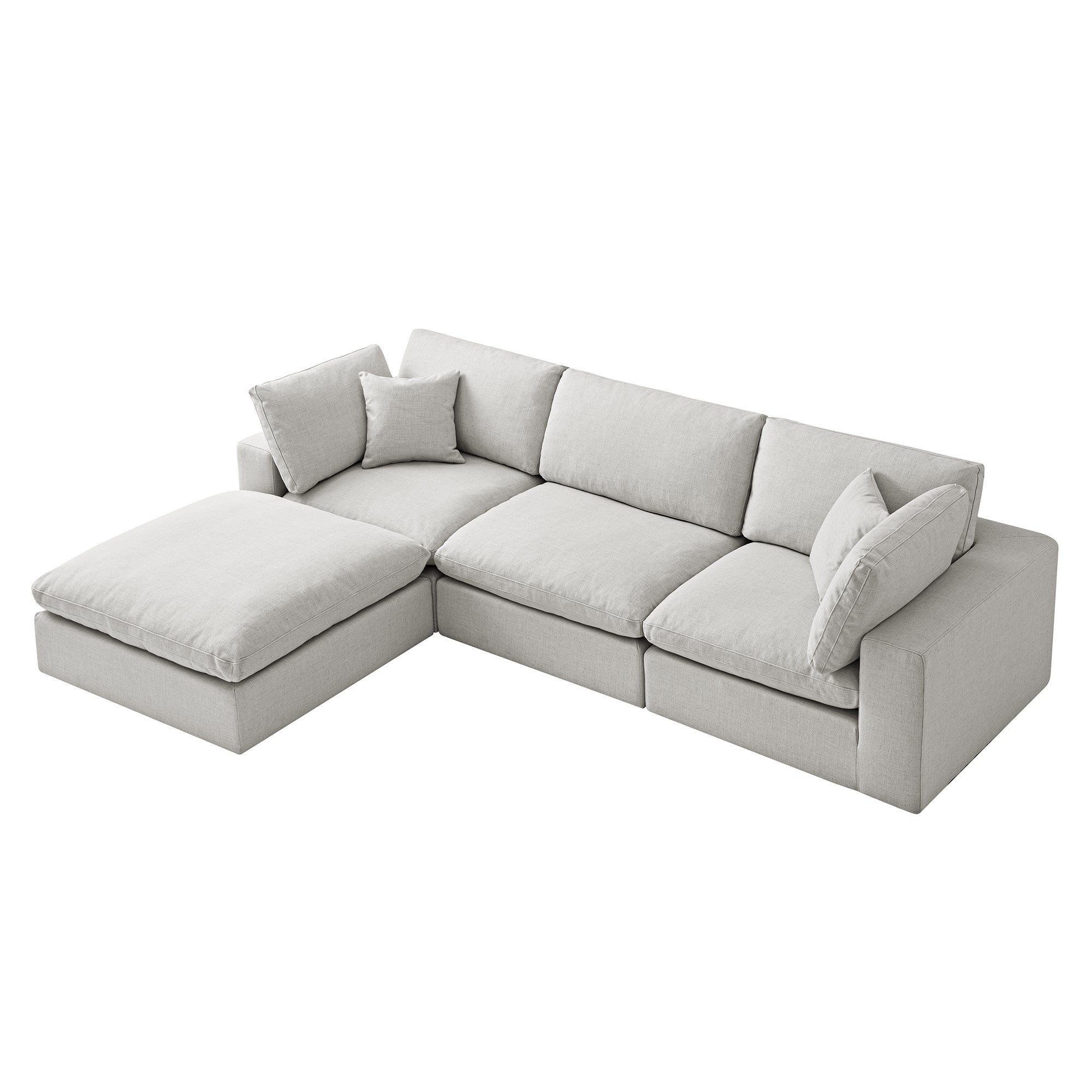 Lutyens Light Grey Linen Blend Modular Sofa, 3-Piece Chaise