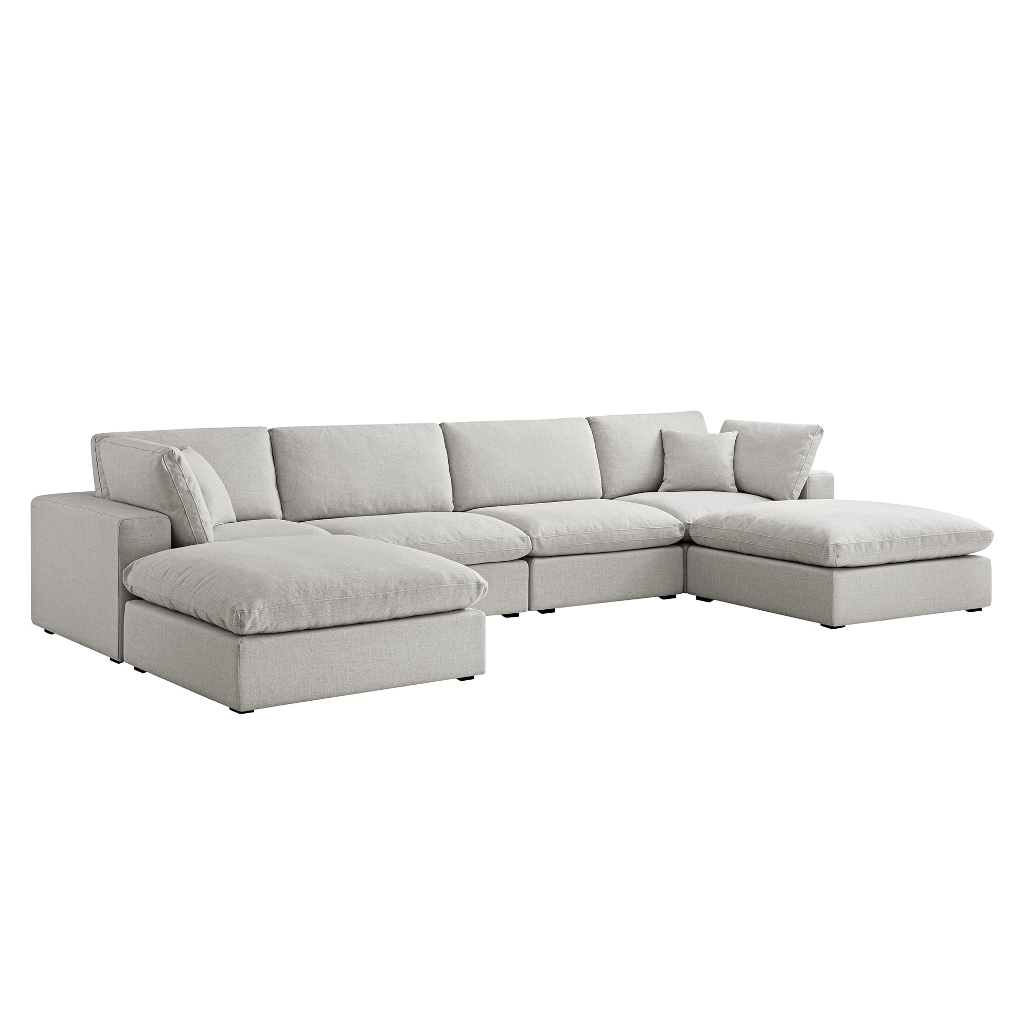 Lutyens Light Grey Linen Blend Modular Sofa, 6-Piece U-Shape Set