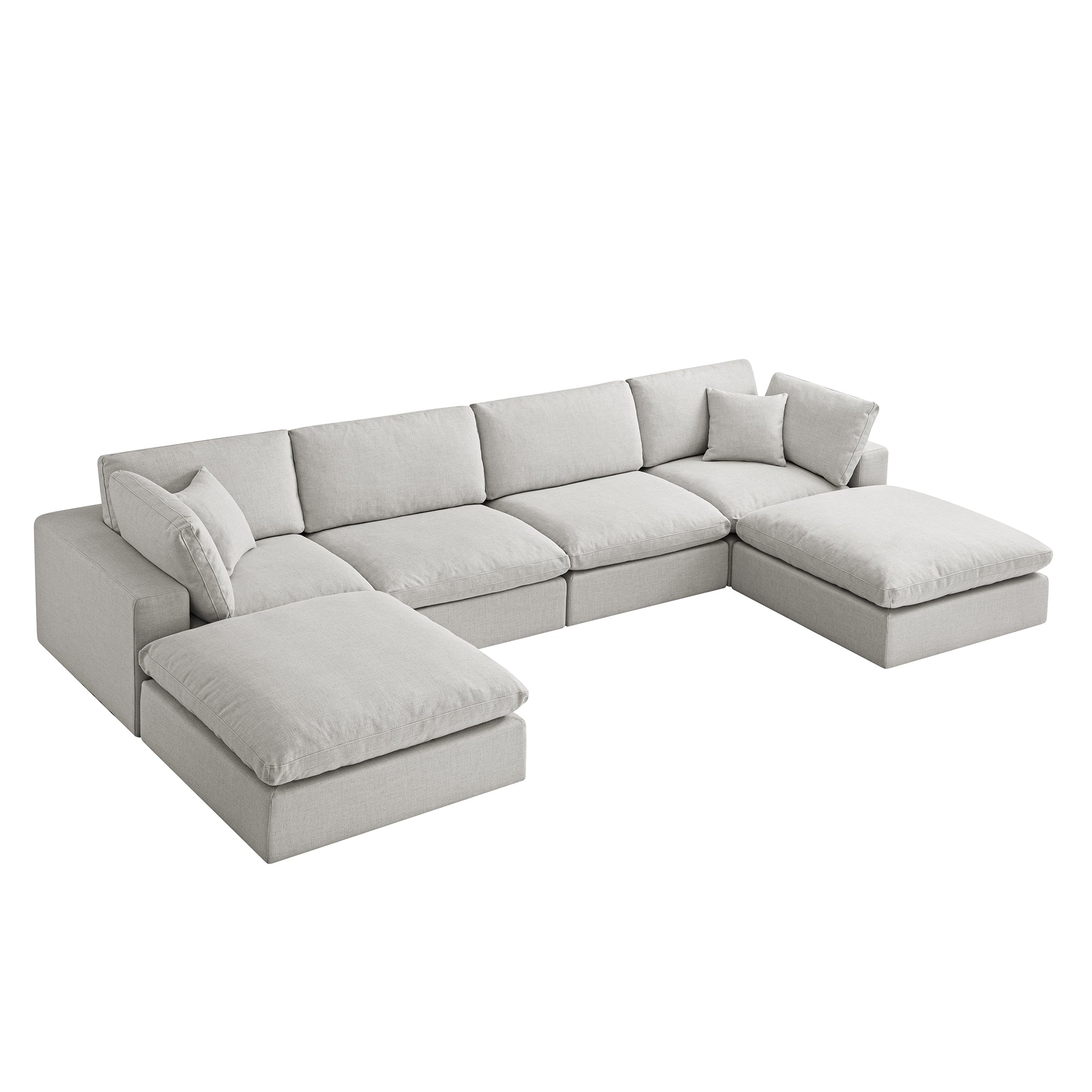 Lutyens Light Grey Linen Blend Modular Sofa, 6-Piece U-Shape Set