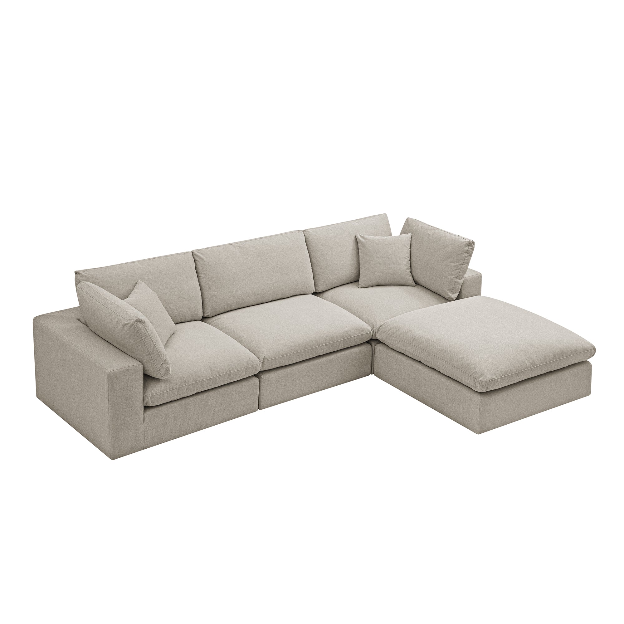 Lutyens Oatmeal Weave Fabric Modular Sofa, 3-Piece Chaise