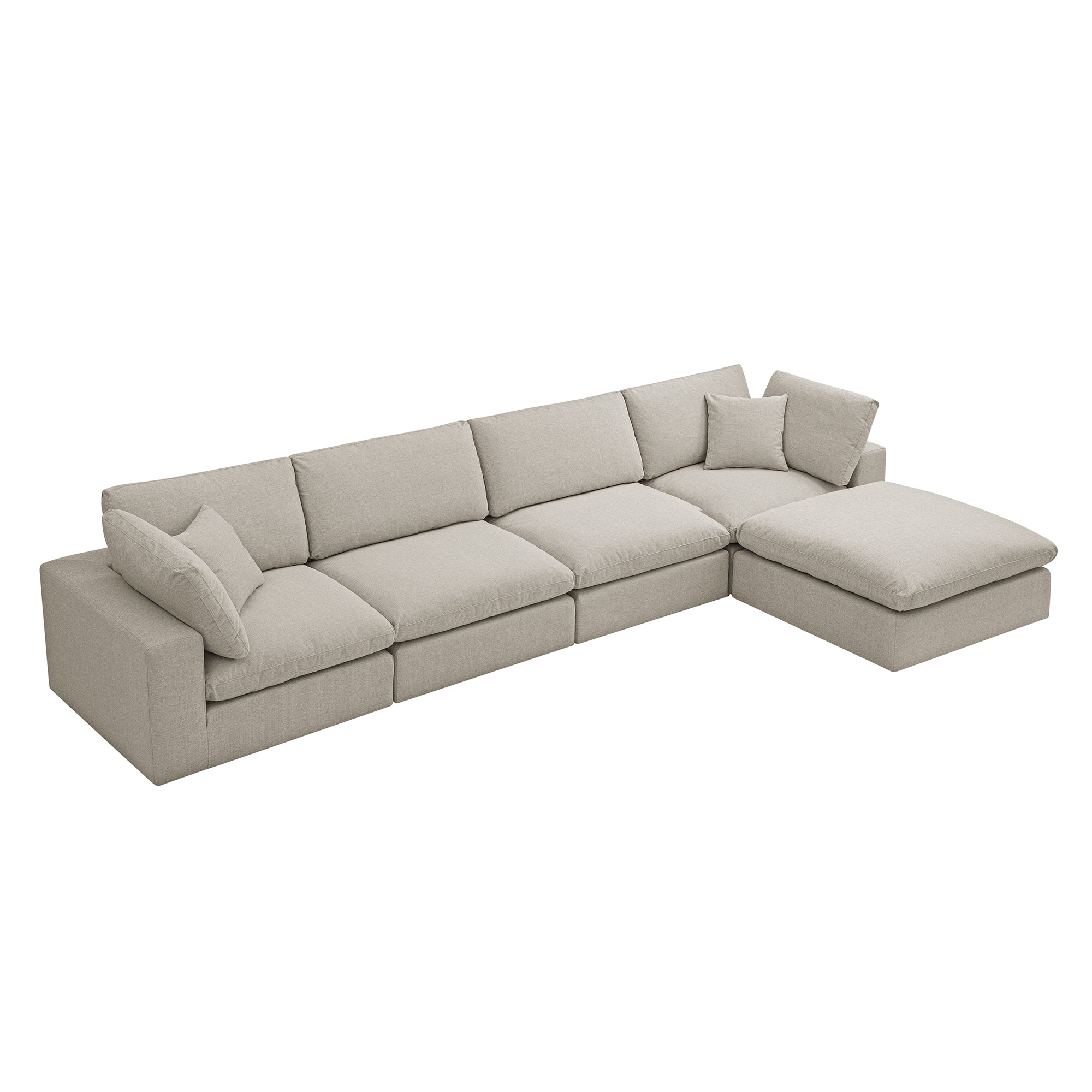 Lutyens Oatmeal Weave Fabric Modular Sofa, 4-Piece Chaise