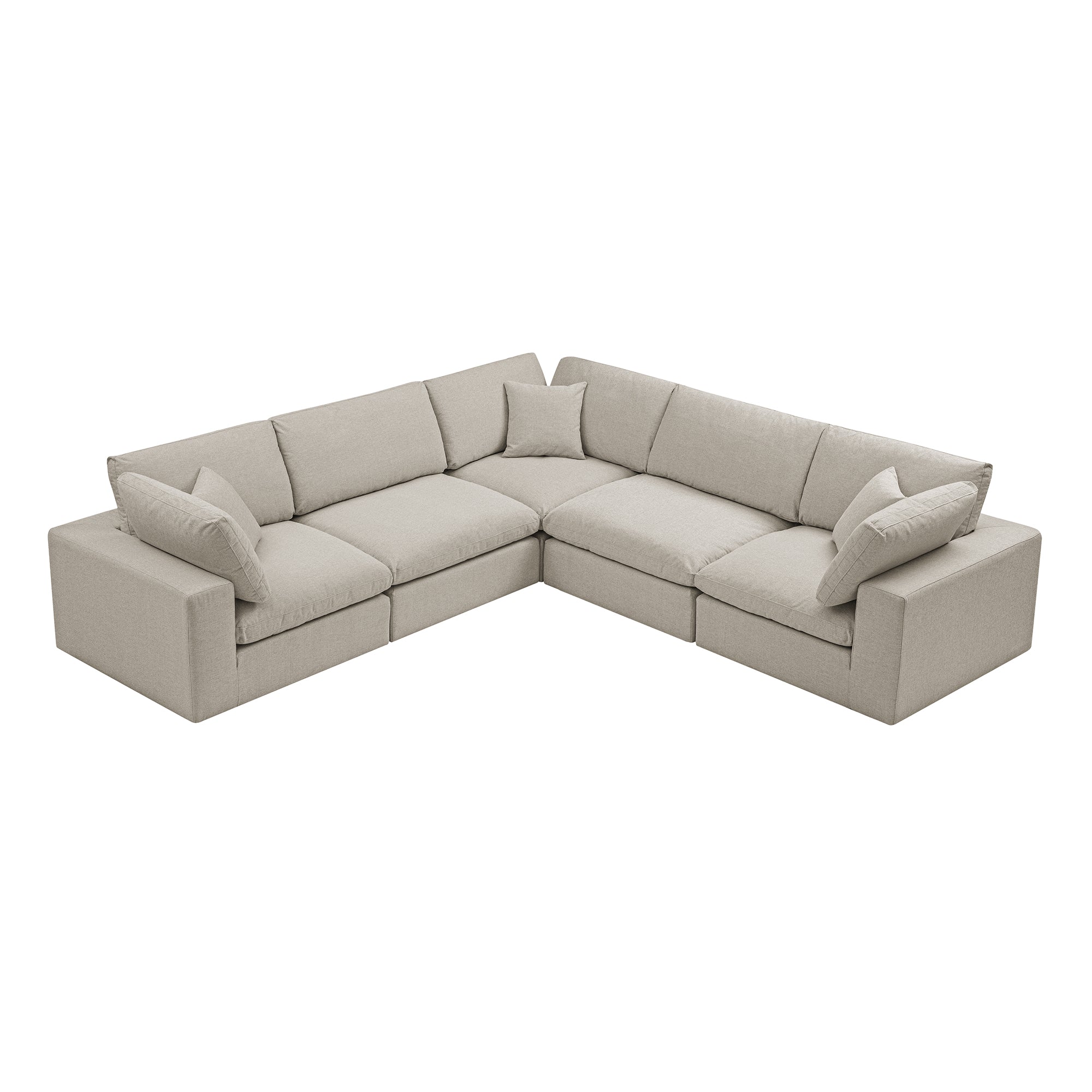 Lutyens Oatmeal Weave Fabric Blend Modular Sofa, 5-Piece Corner Set